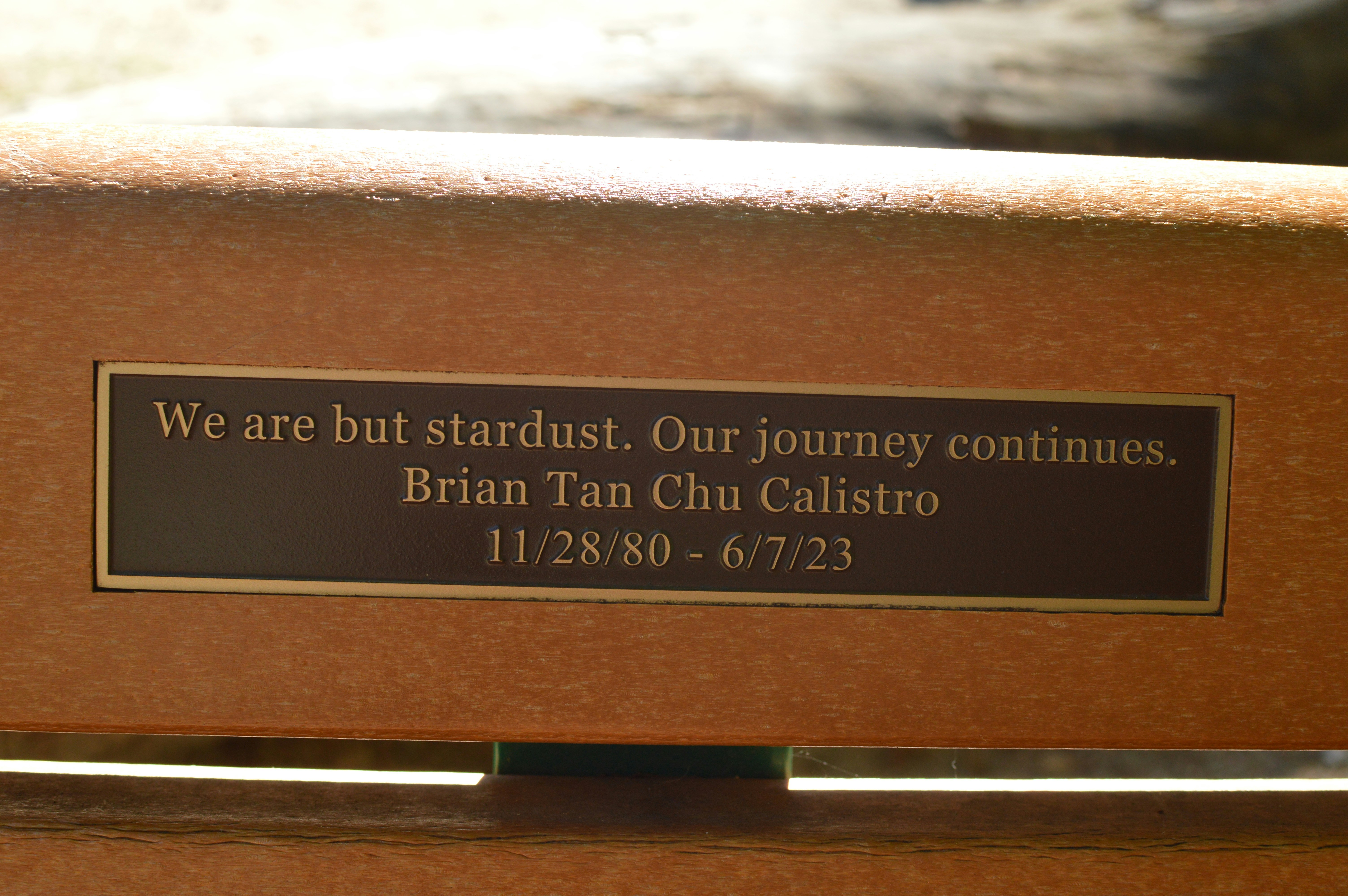 Layered plywood memorial plaque with engraved lettering