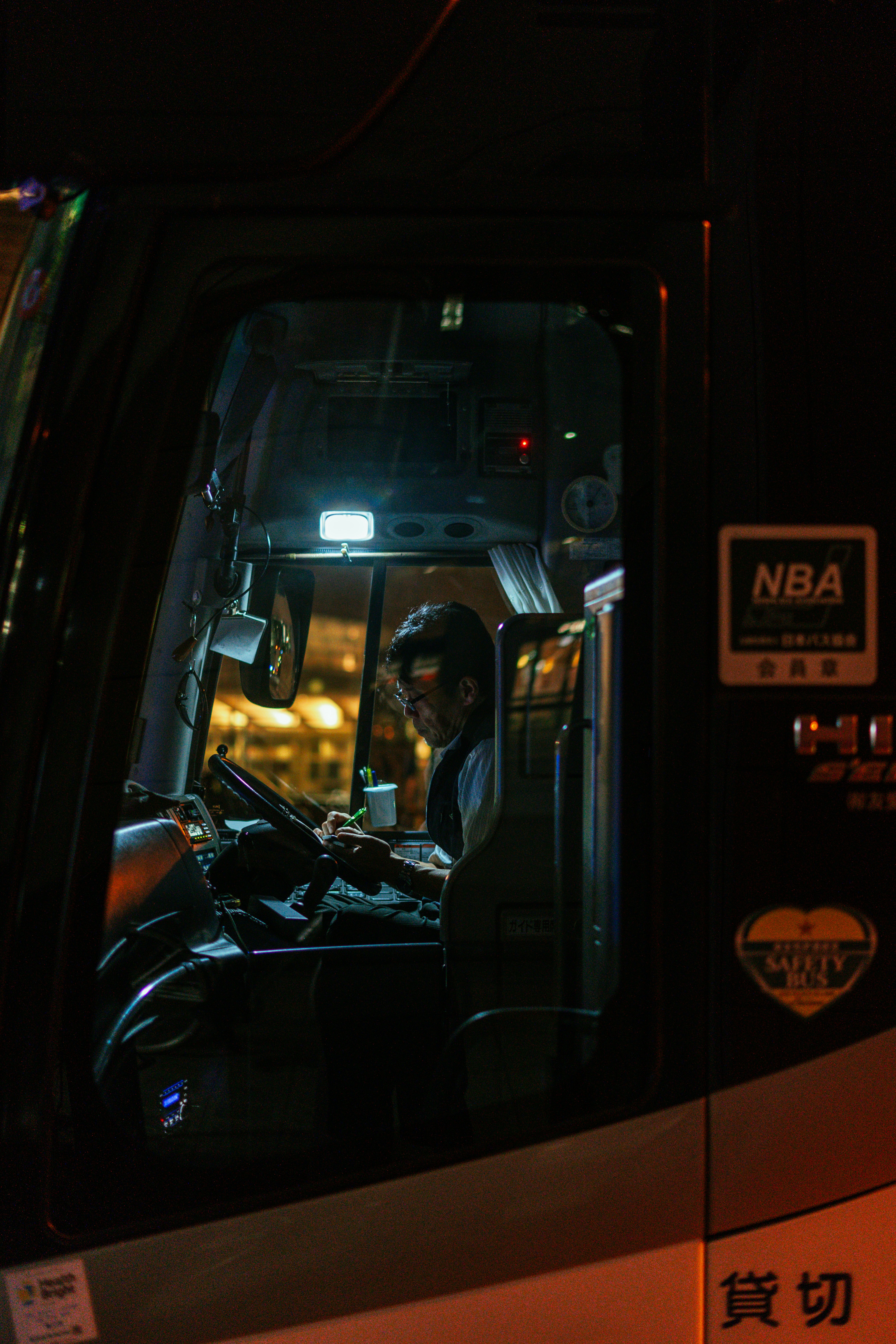 Bus driver on a night shift