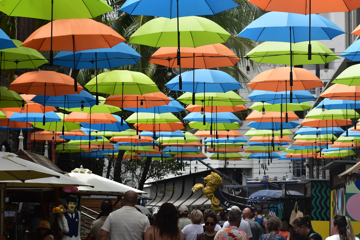 The covered market at Caudan Waterfront in Port Louis, Mauritius