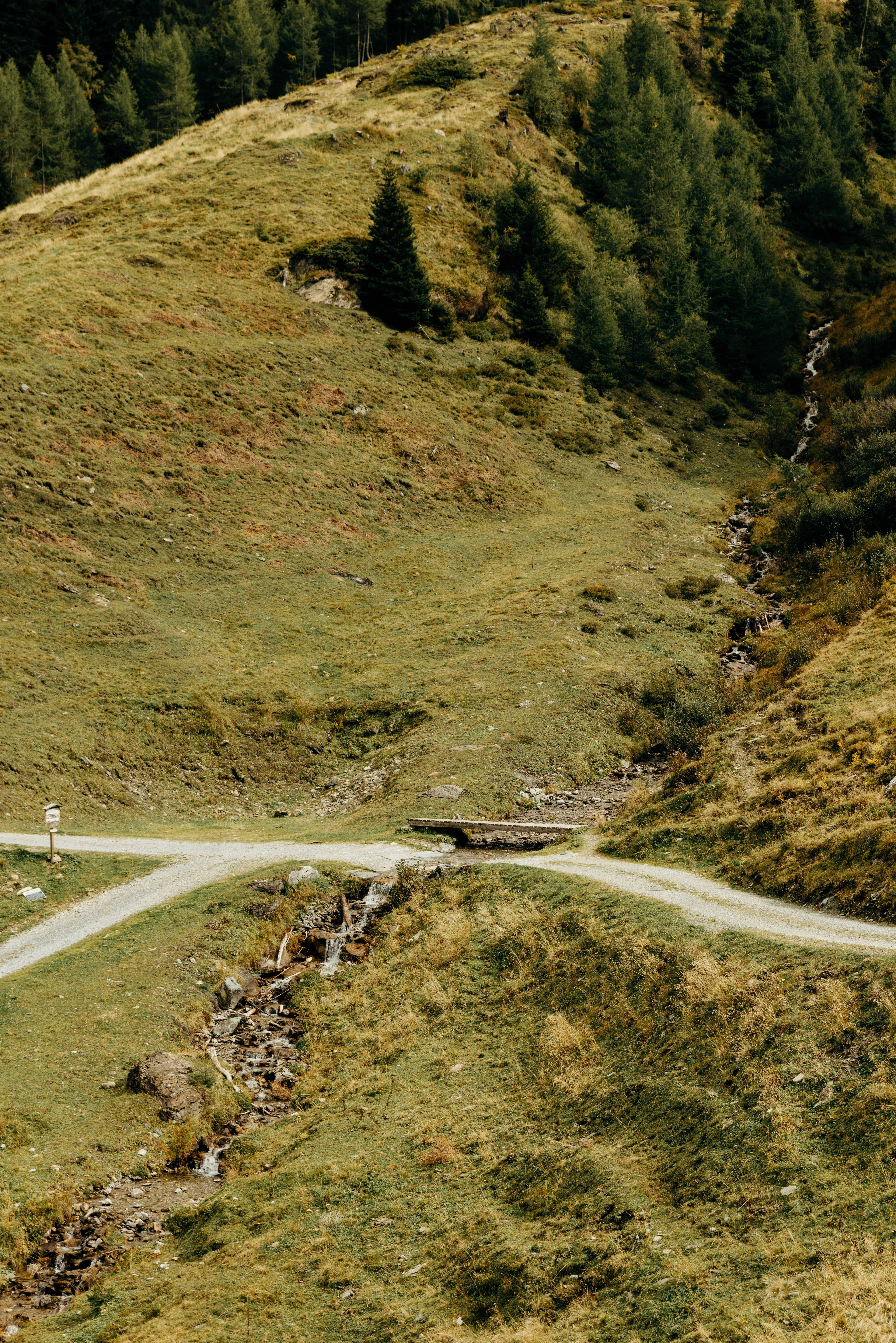 Mountain bridge over grassy hillside stream - Free Photo on Unsplash