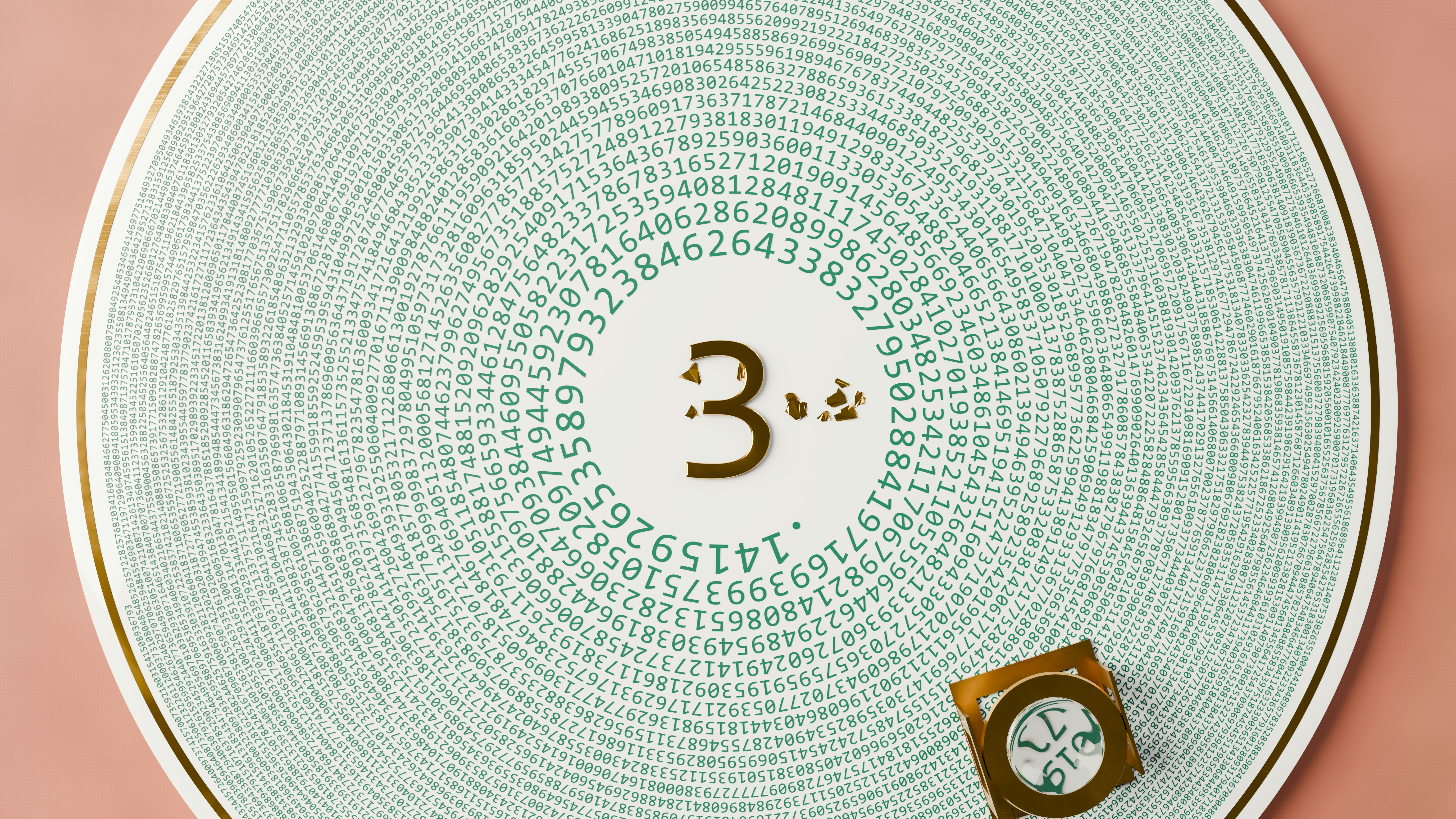 A large circular plate featuring concentric rings of green digits surrounding the number three