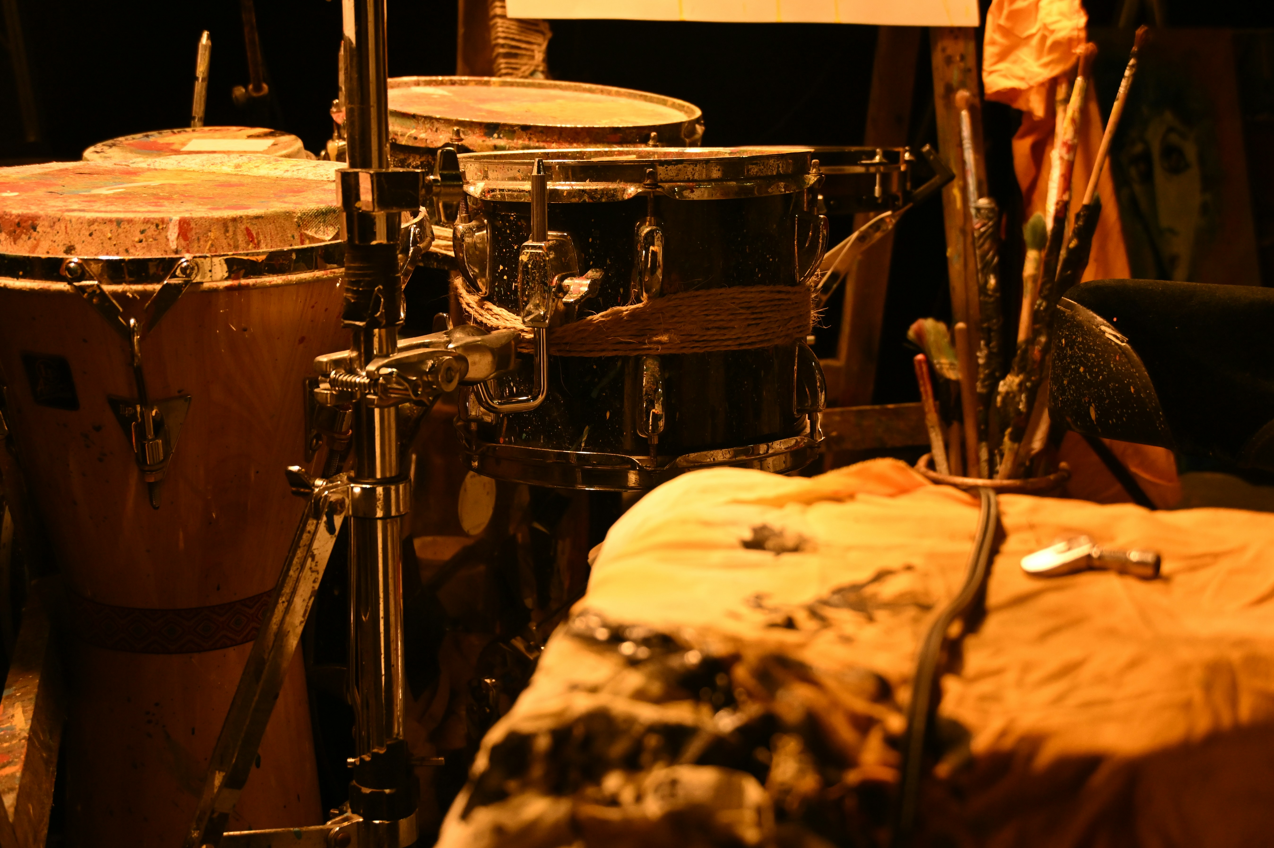 Wooden conga drum ready for a live set