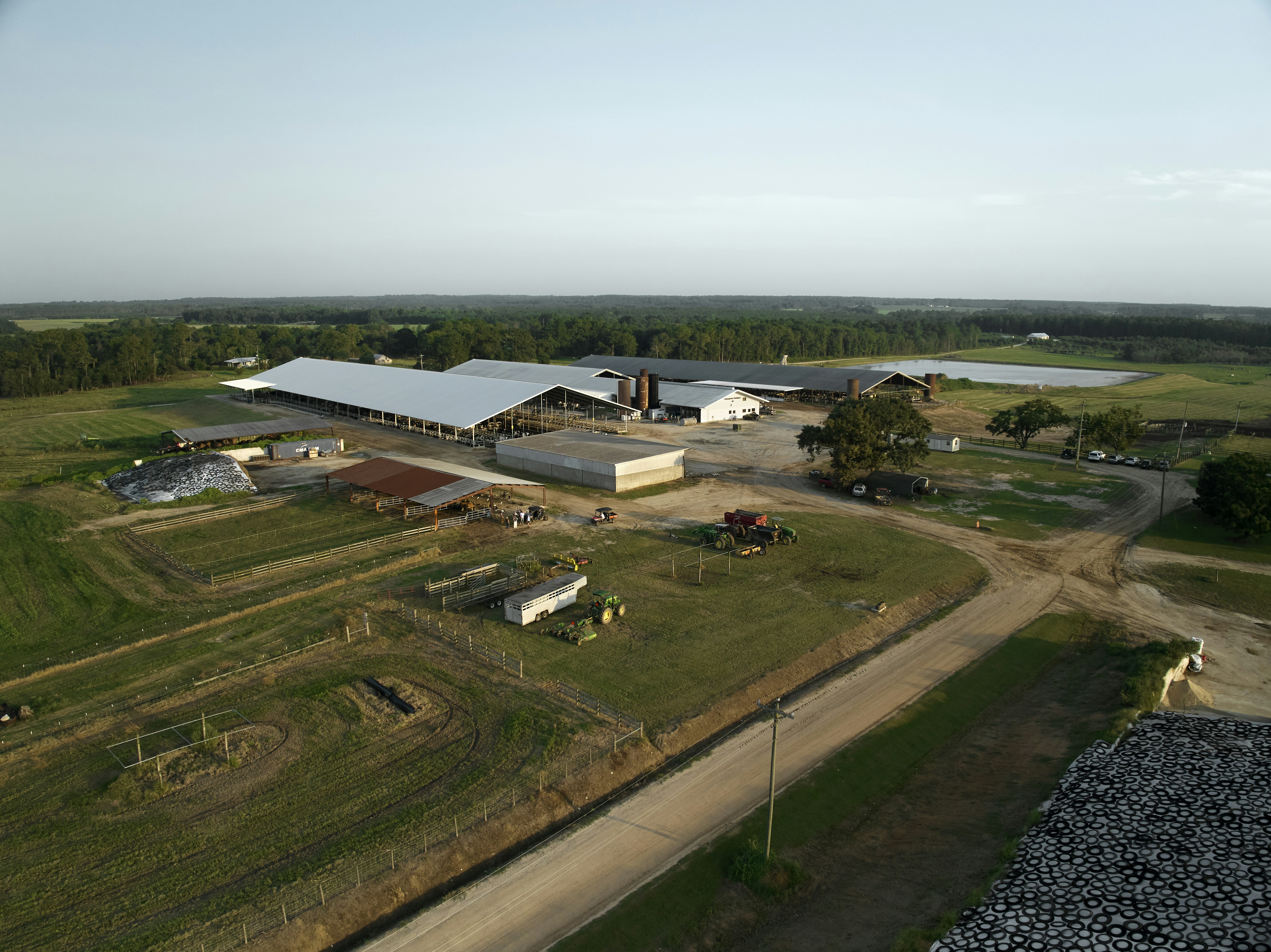 Aerial view of a dairy farm