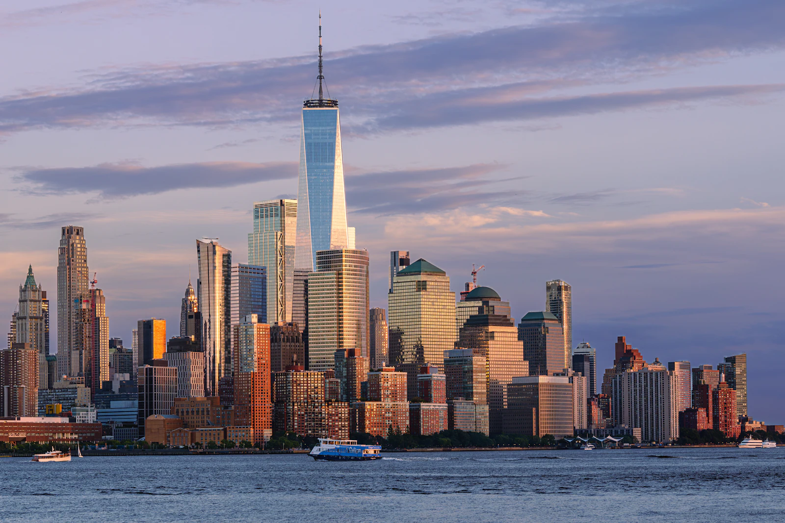 Lower Manhattan across the Hudson River at golden hour