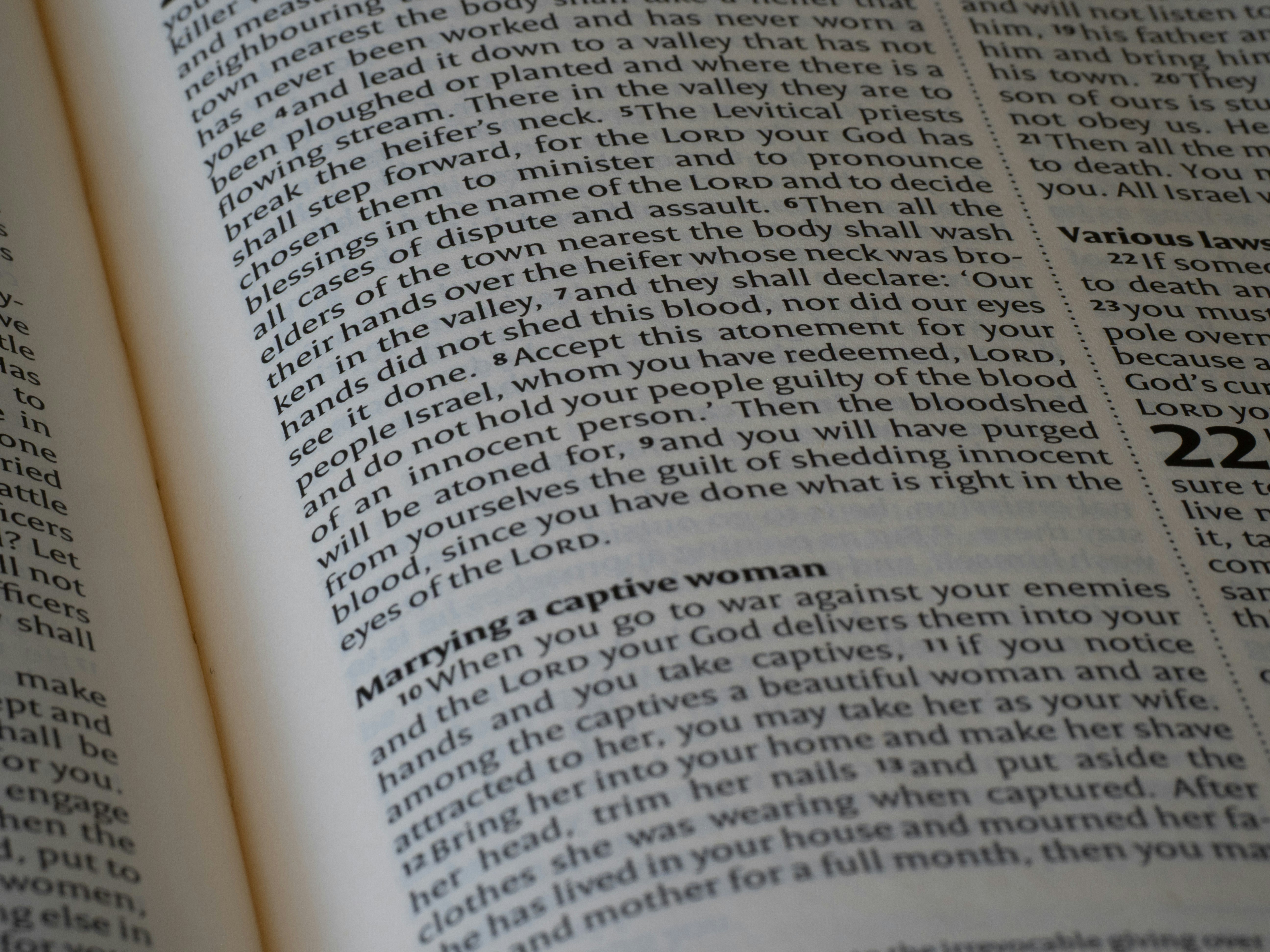 Close-up of printed text on a page from a religious book