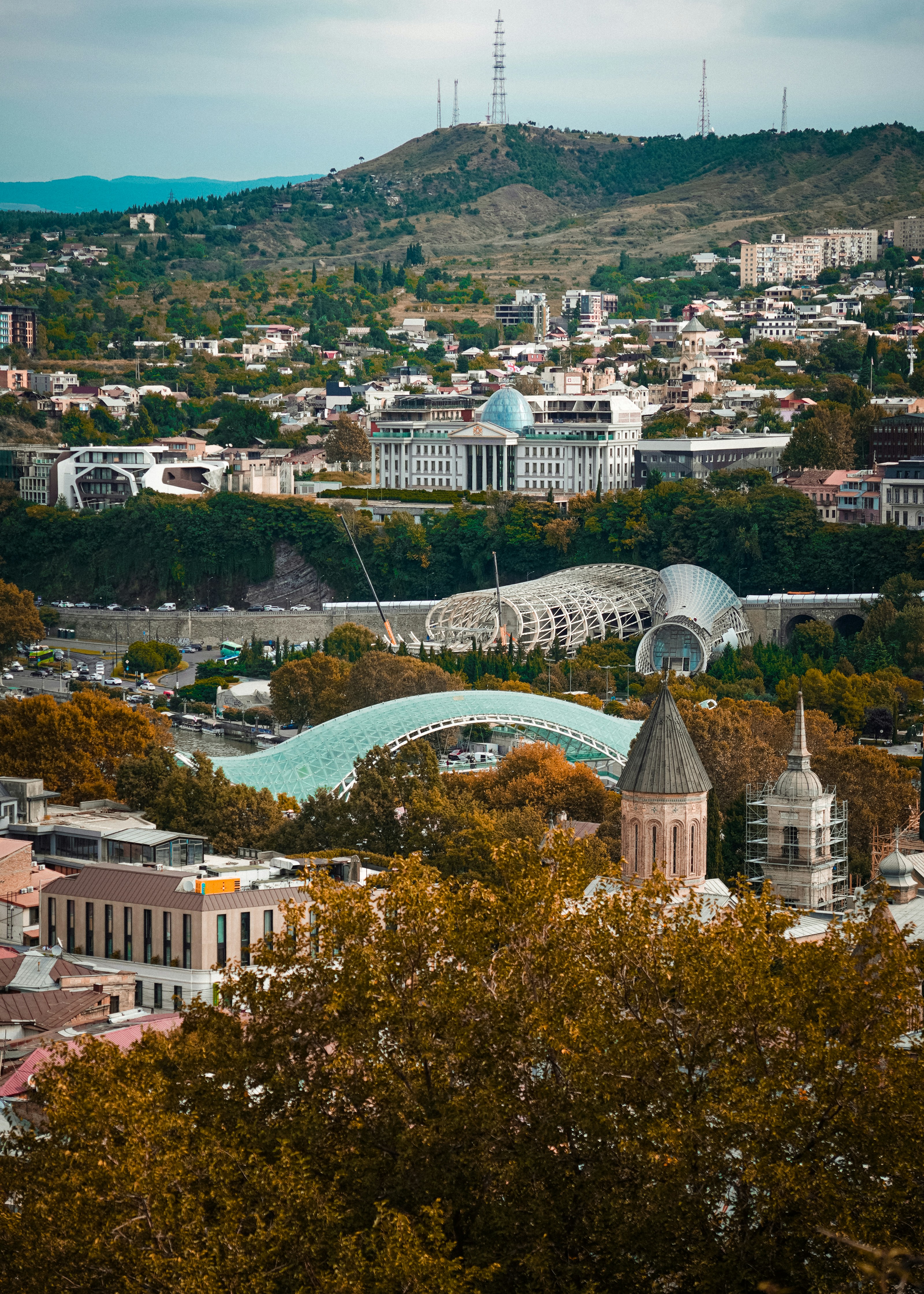 Bridge of Peace and Rike Park in central Tbilisi