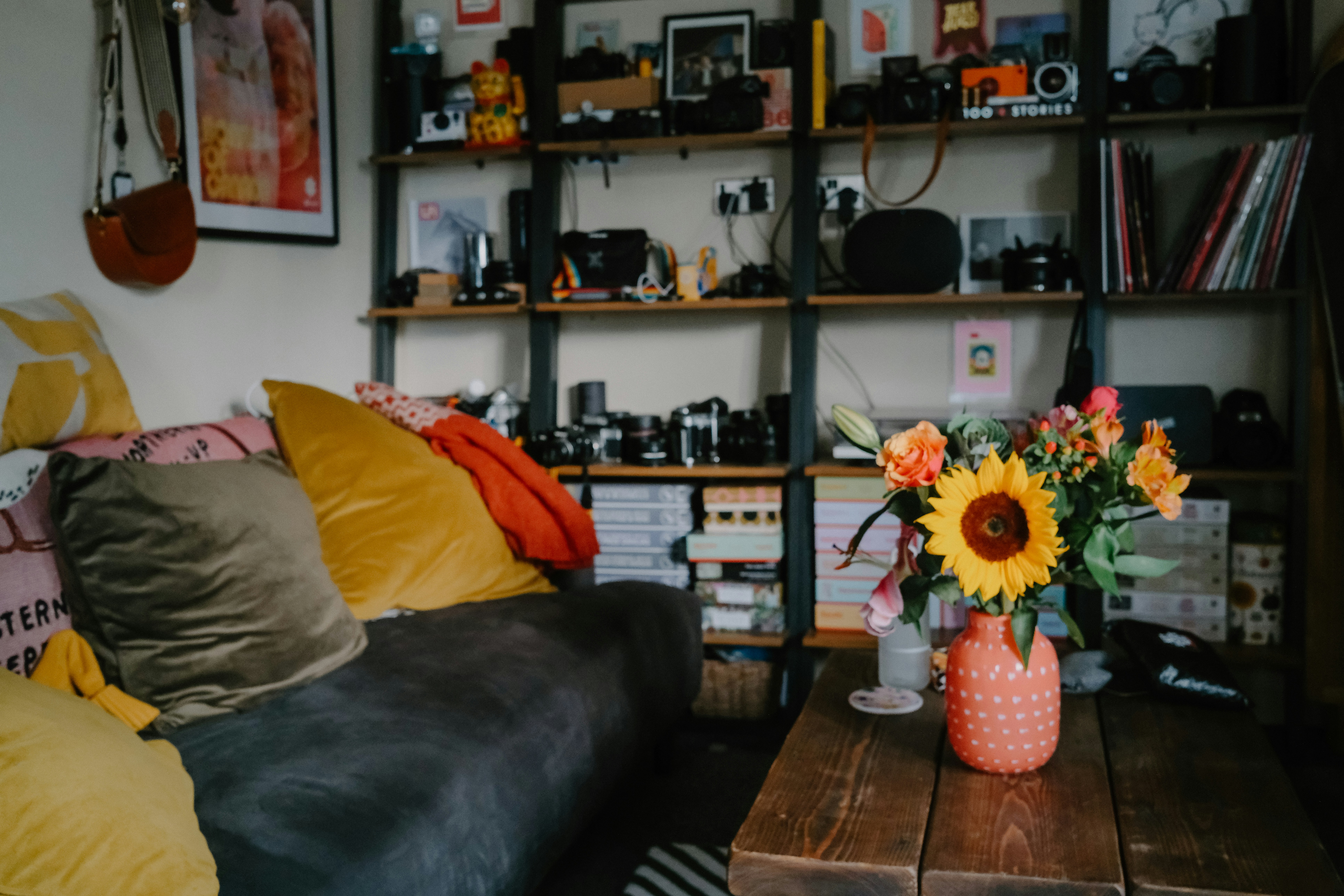 Sunflowers and roses in polka dot vase - Free Photo on Unsplash