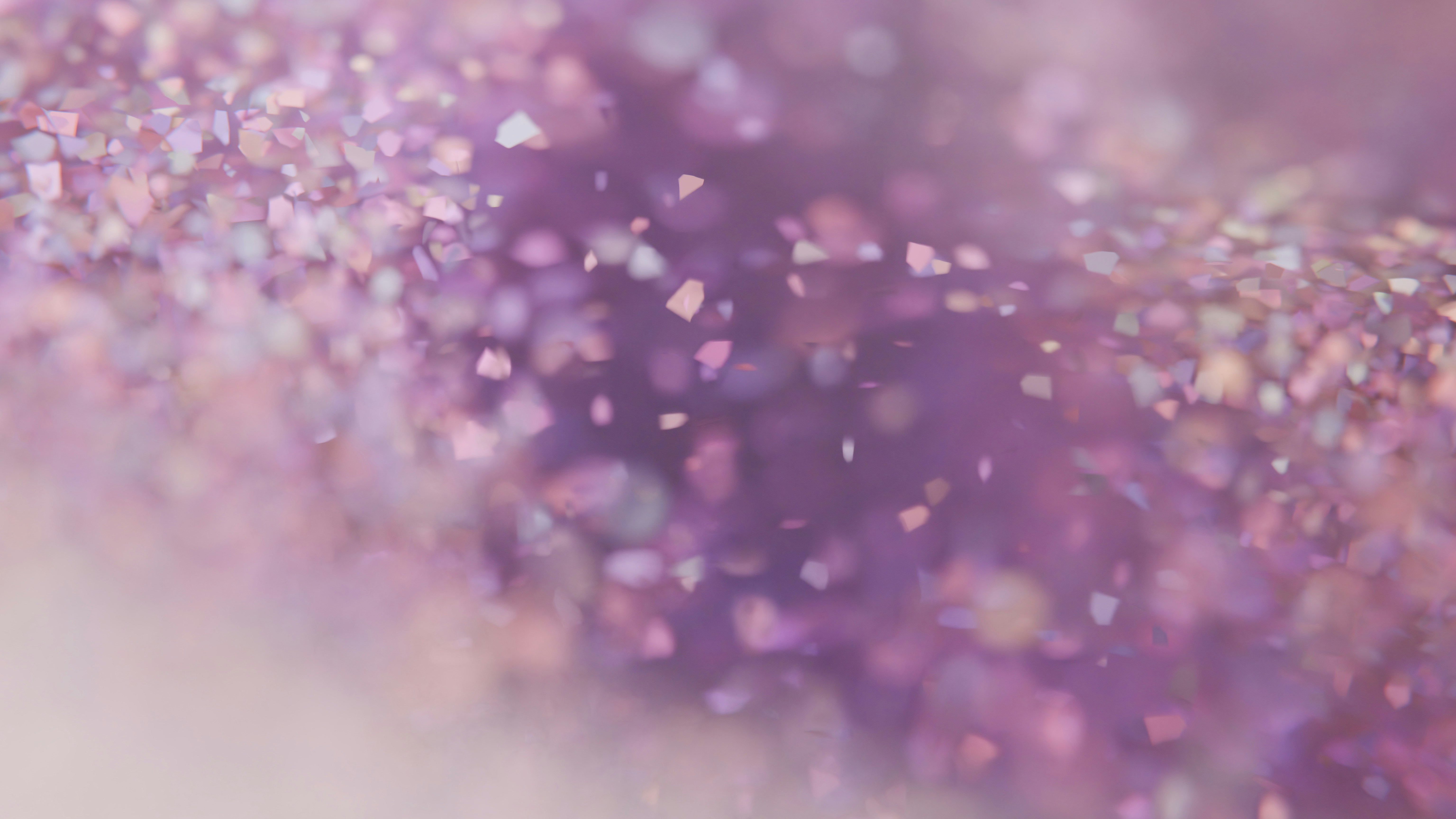 A 3D render of floating iridescent purple glitter particles with a soft bokeh effect