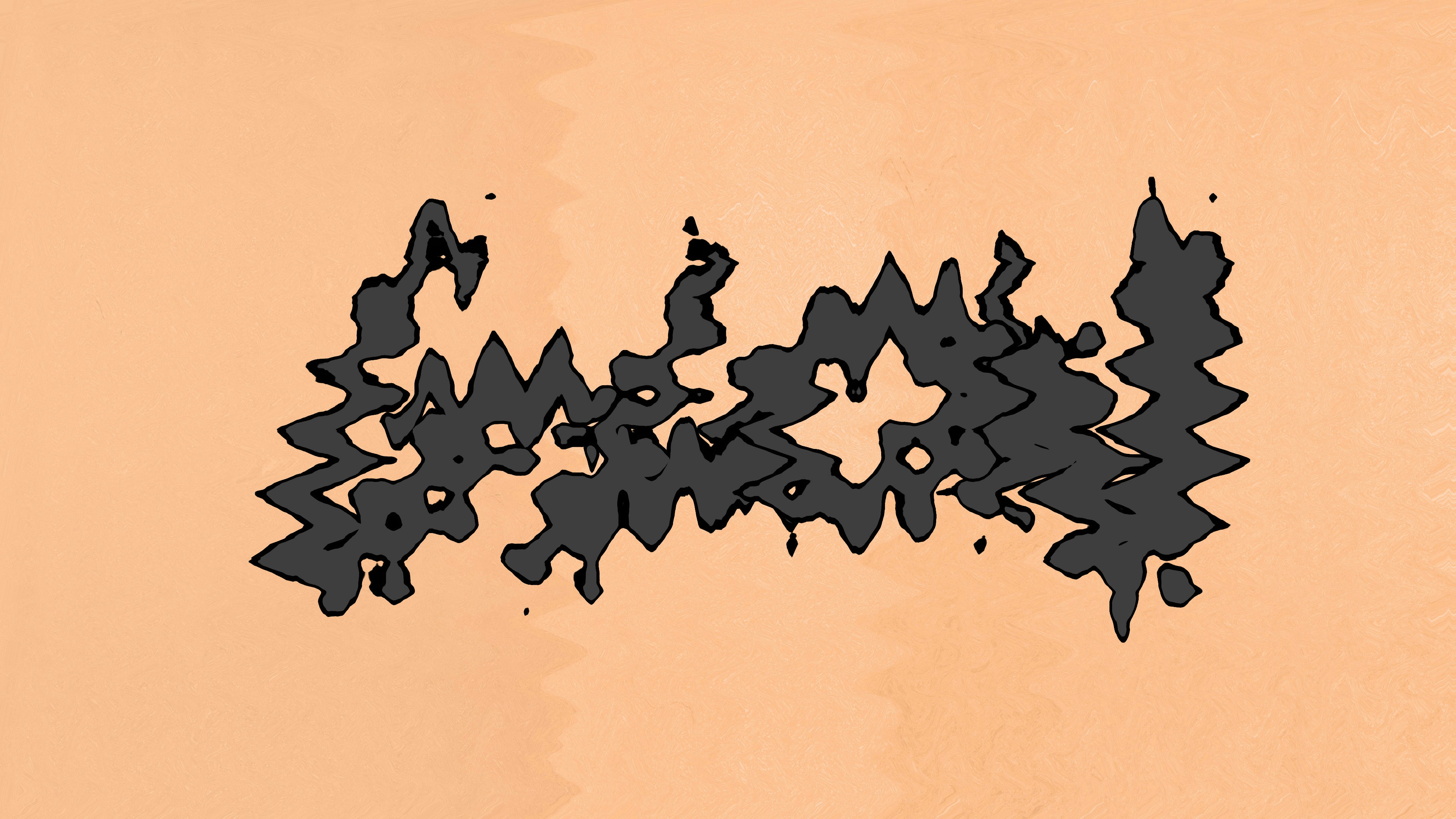 A 3D render of a dark grey abstract shape with jagged edges on a peach background