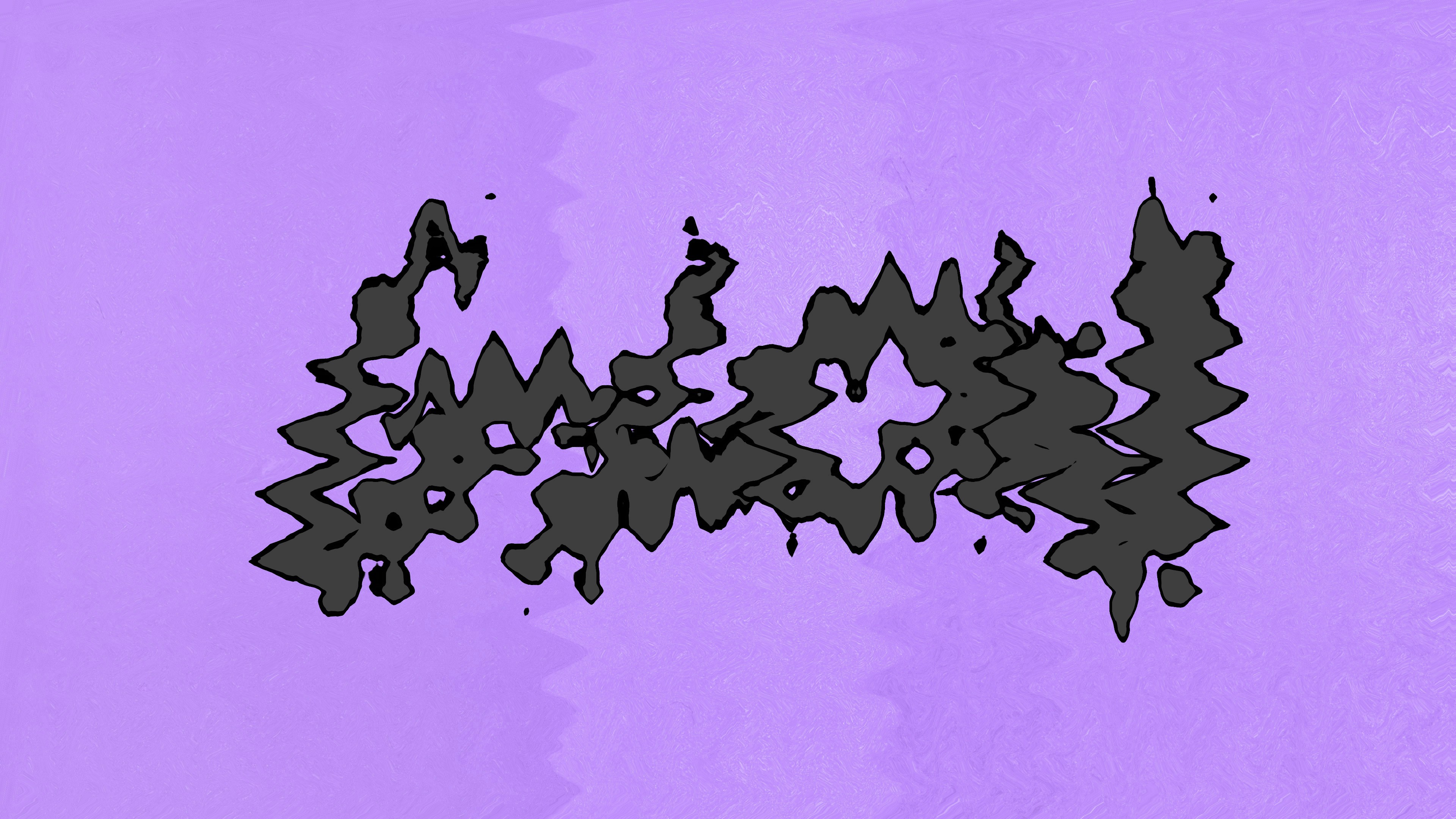 A 3D render of a dark grey distorted shape on a light purple background
