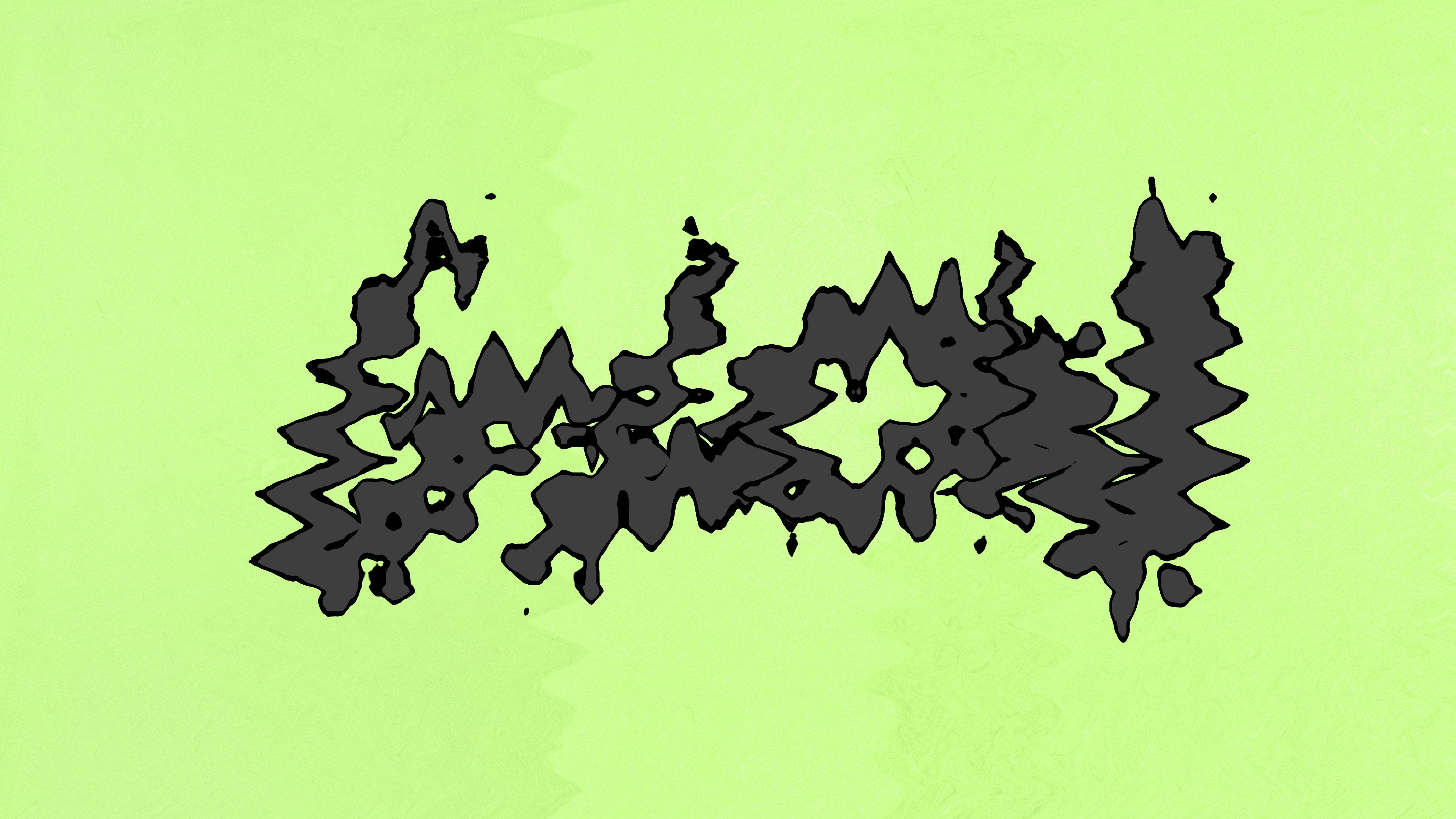 A 3D render of a dark jagged abstract shape centered on a light green background
