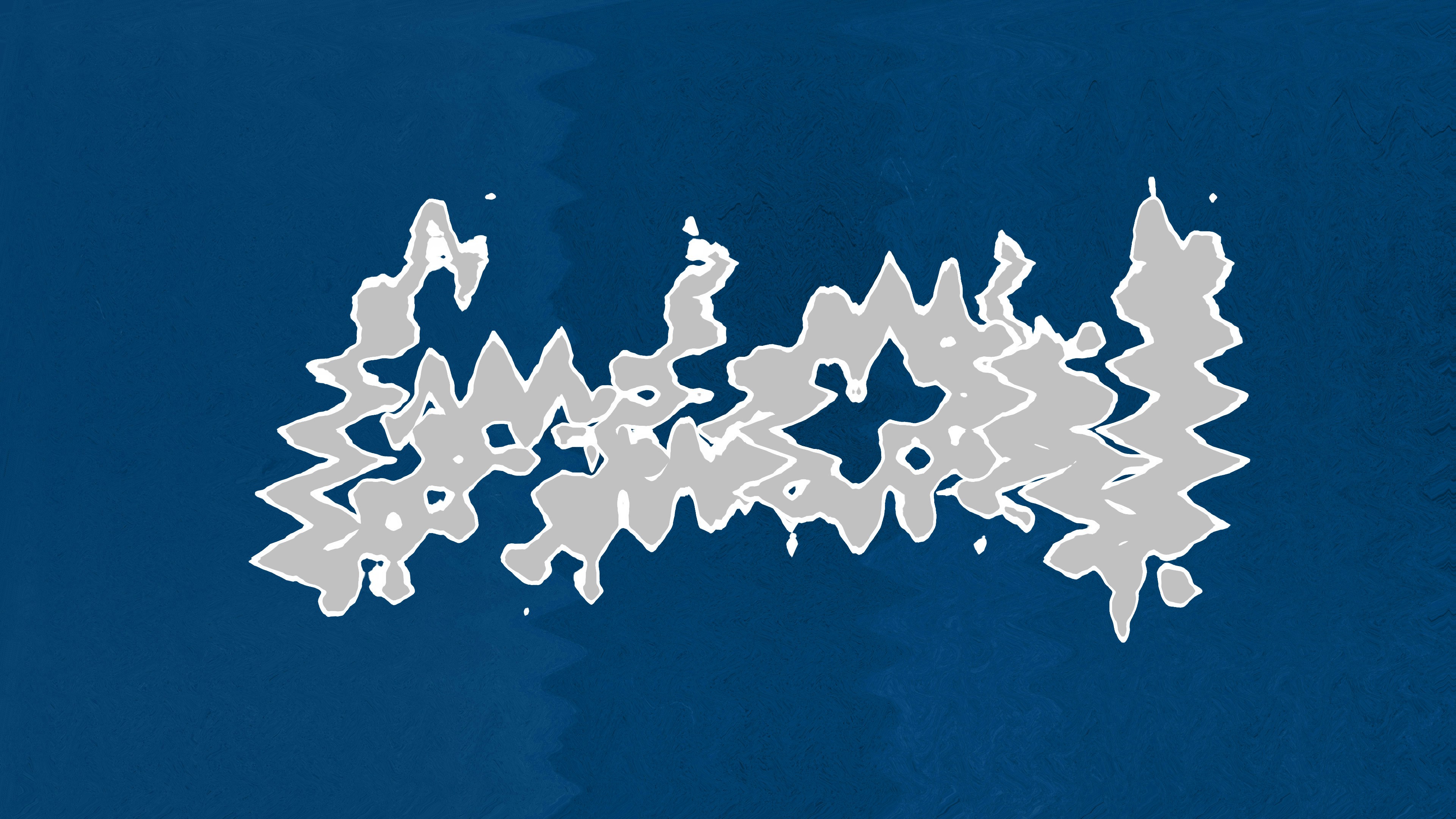 A 3D render of a jagged white abstract shape centered on a textured blue background