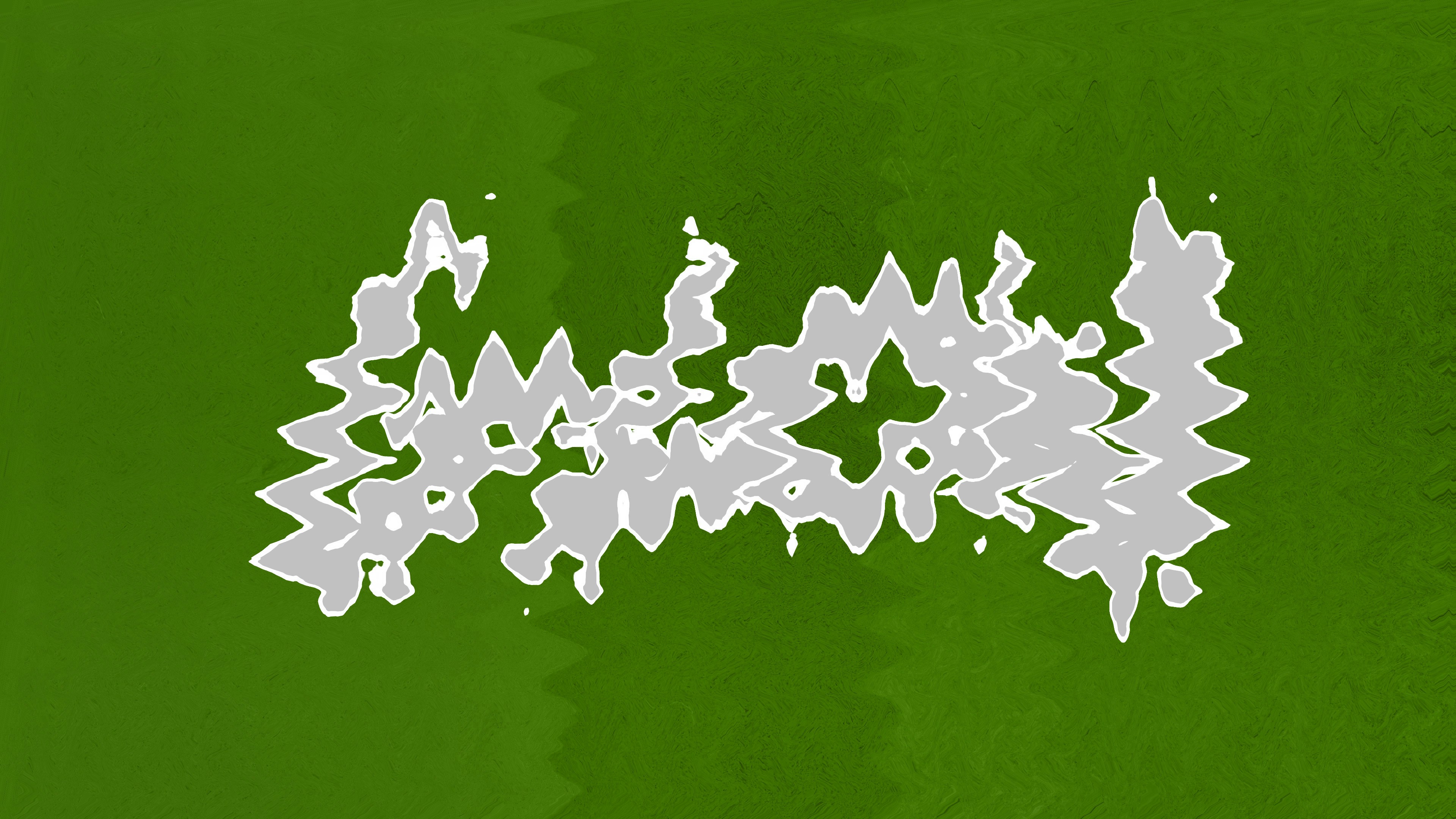 A 3D render of a white jagged abstract shape centered on a textured green background