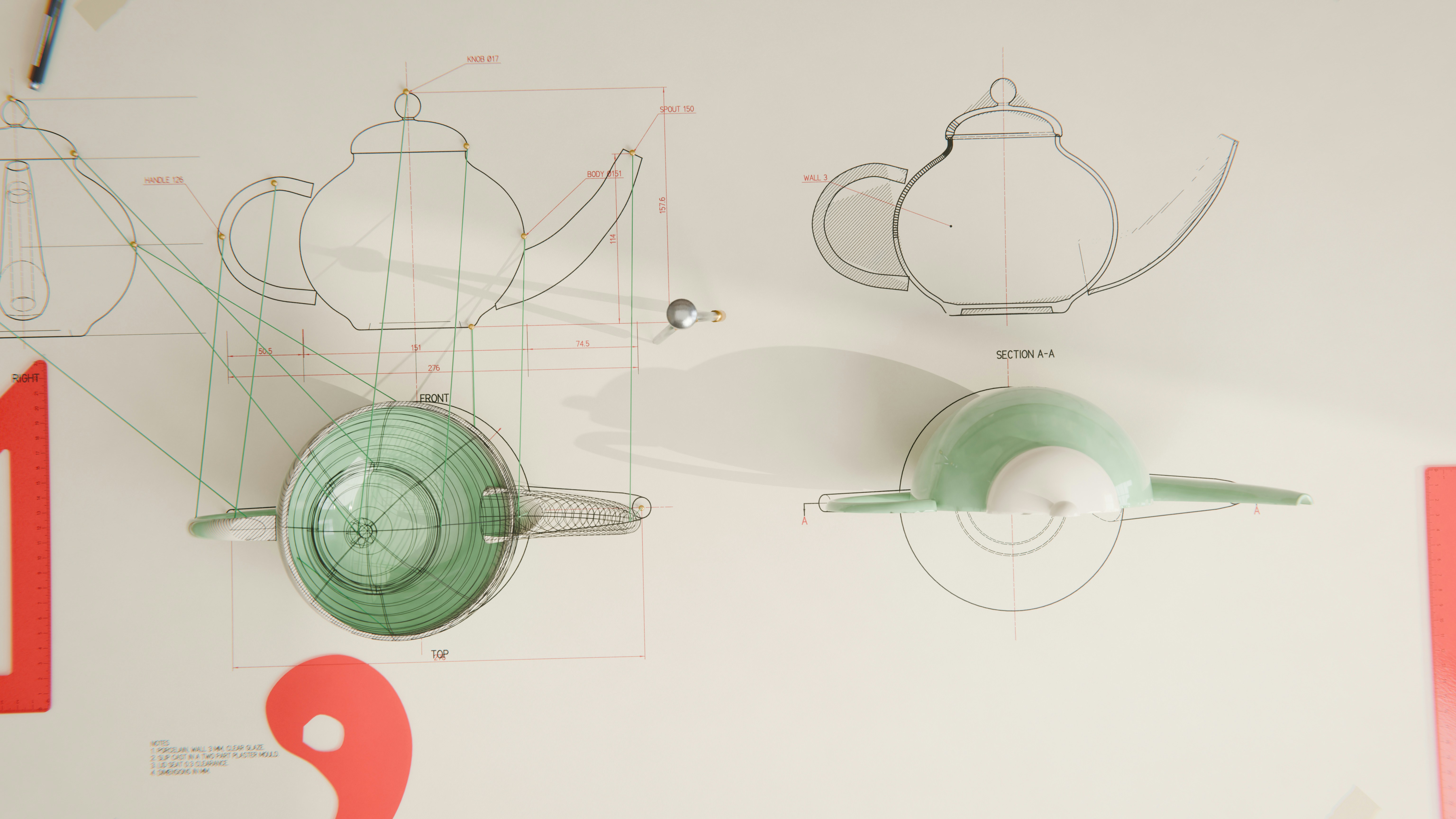 Teapot technical drawing with green ceramic - Free Photo on Unsplash