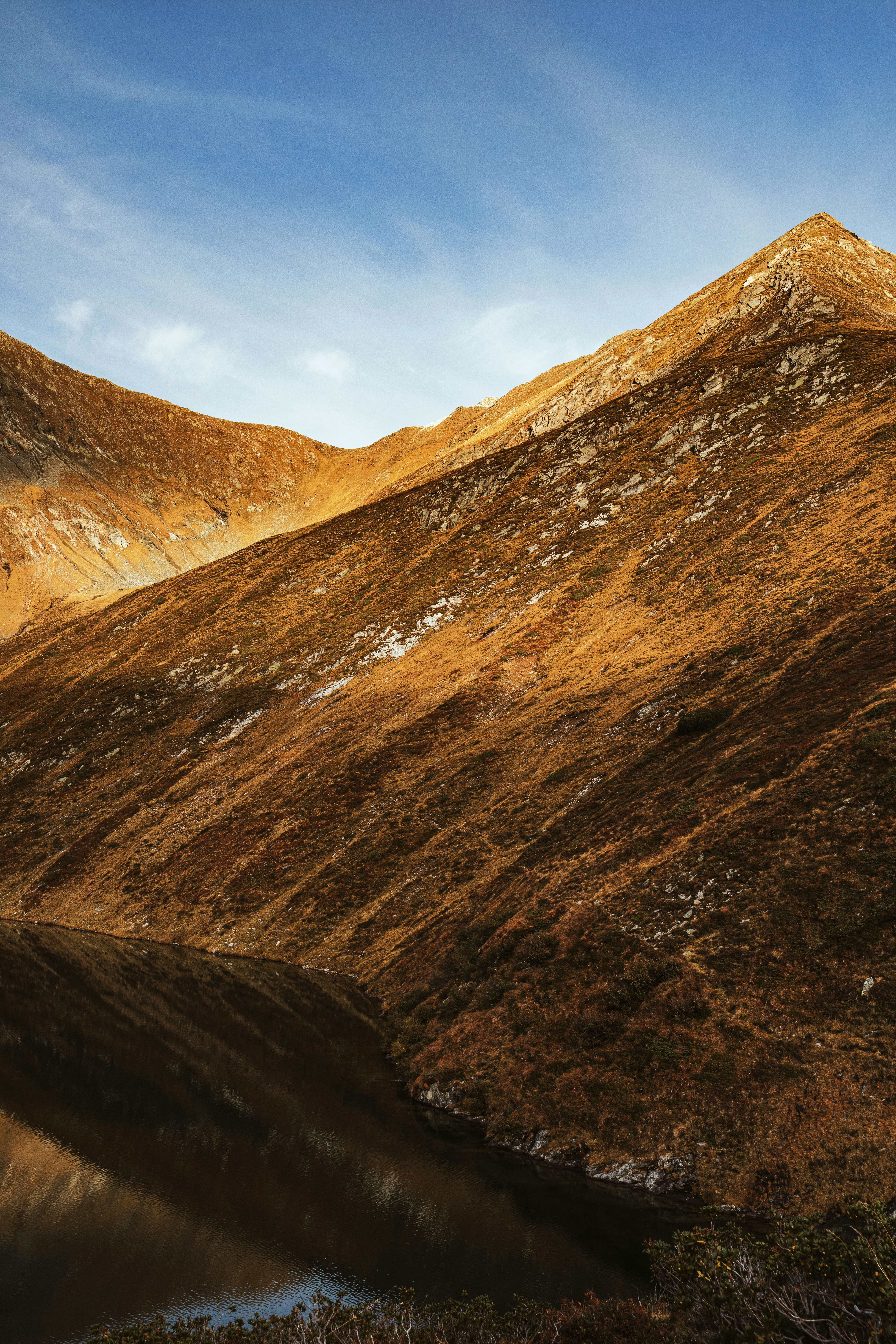 Golden mountain slope above alpine lake - Free Photo on Unsplash