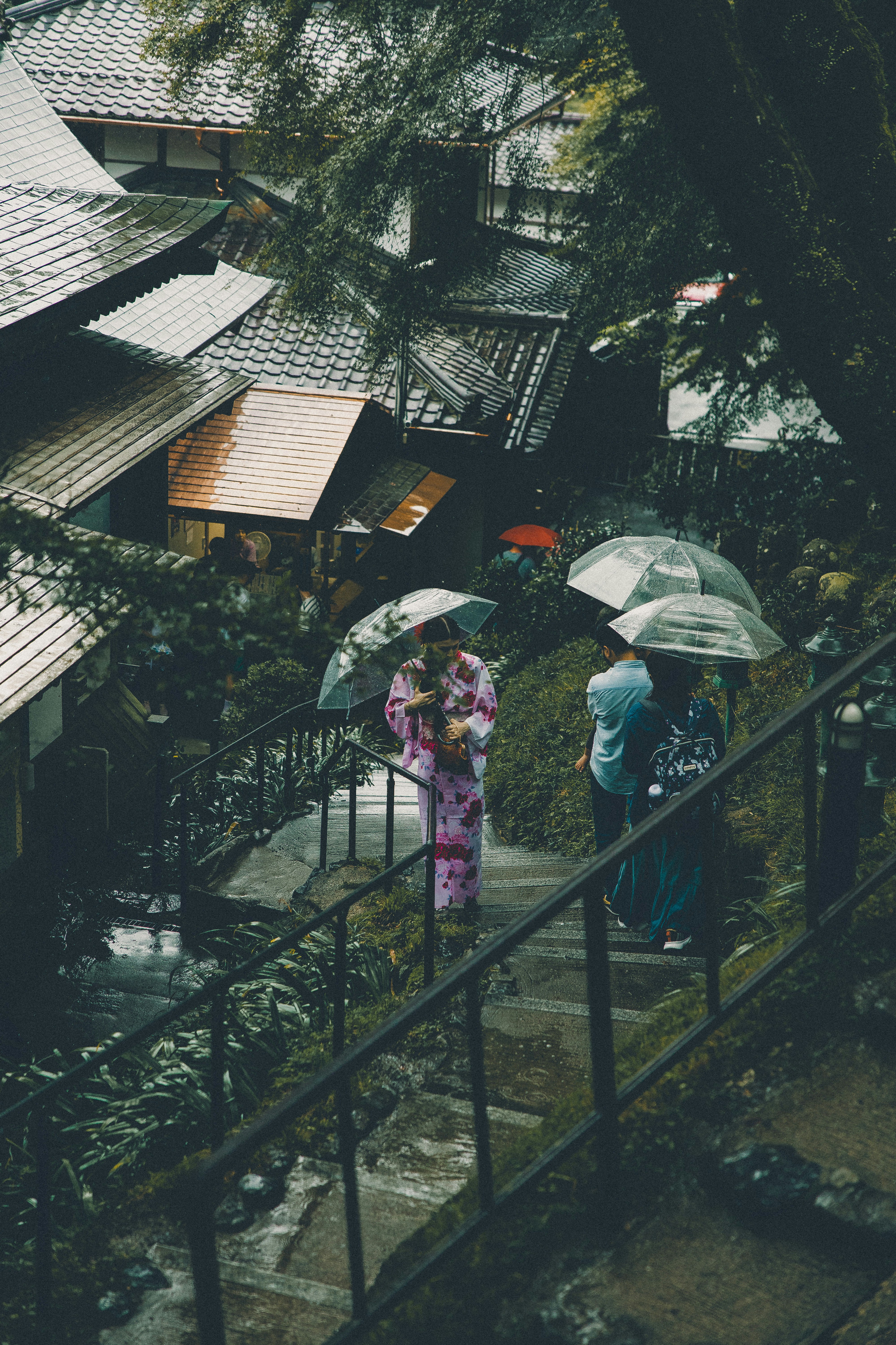 People with umbrellas on rainy stairs - Free Photo on Unsplash