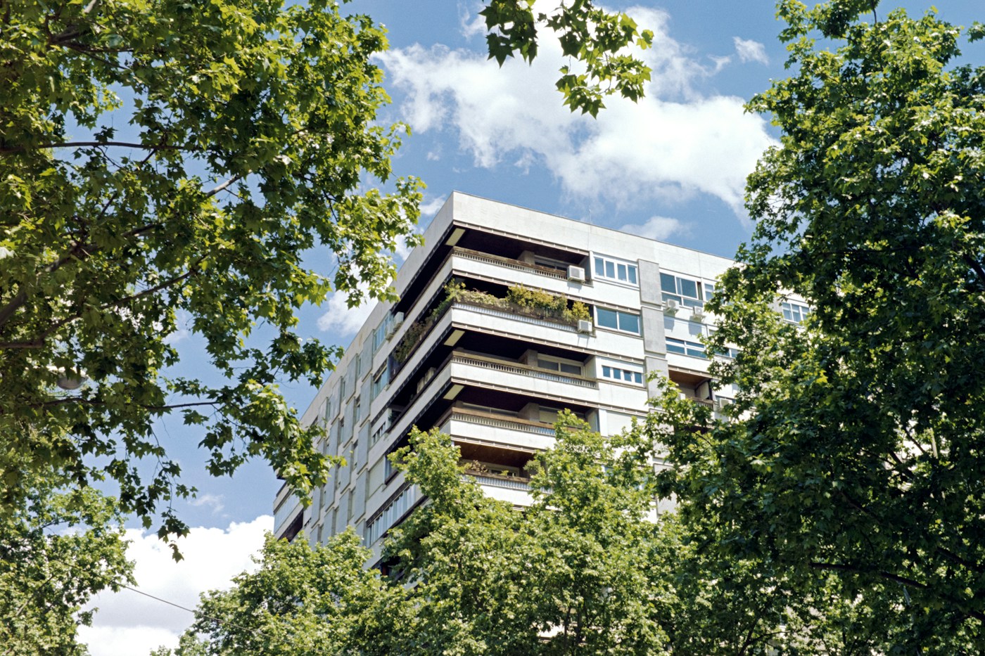 Edificio residencial moderno rodeado de árboles