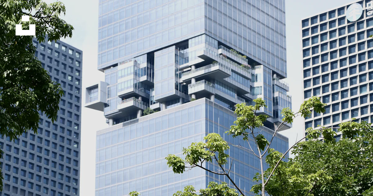 Skyscraper For Back Rounds Modern glass skyscraper behind green trees - Free Photo on Unsplash