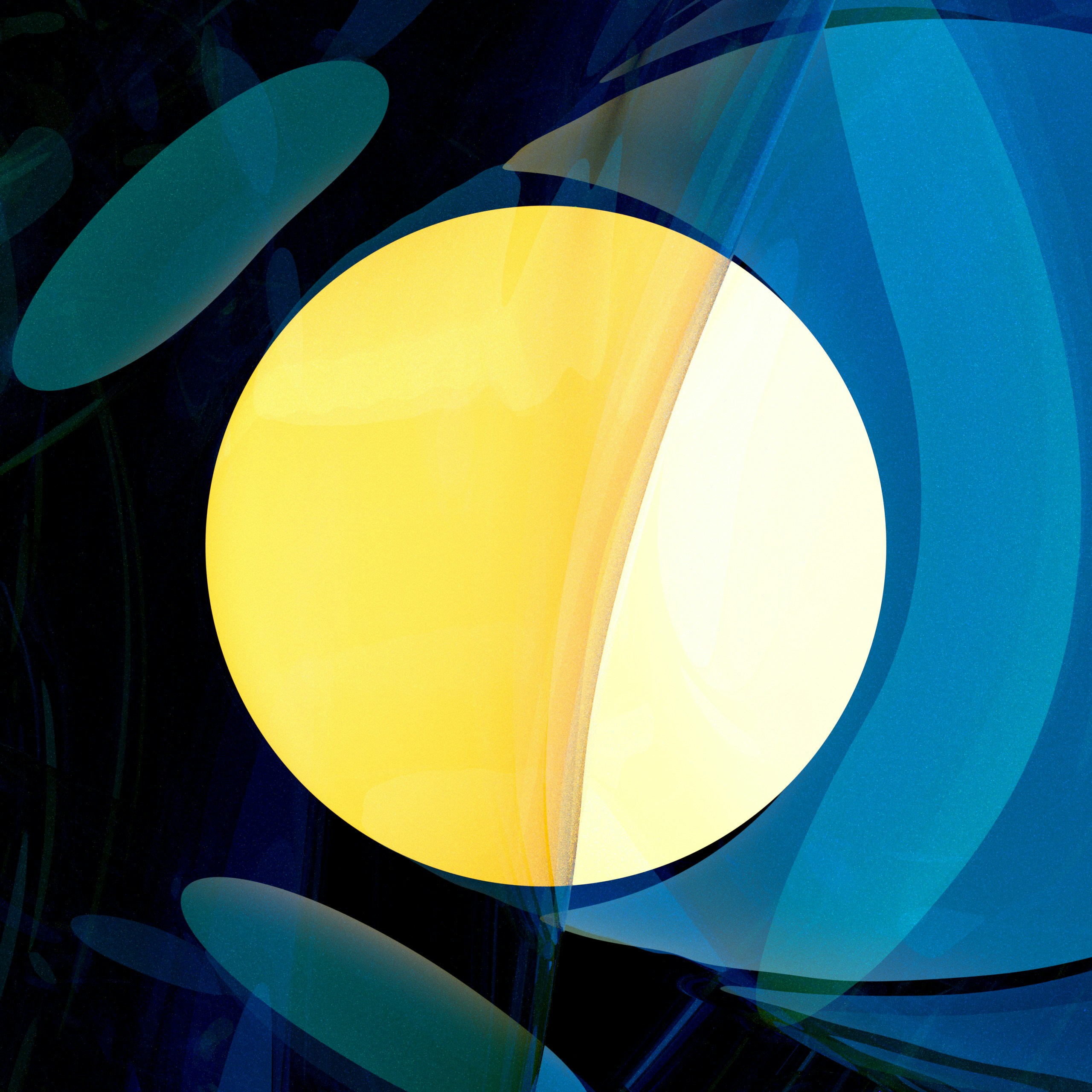 Glowing yellow sphere with blue shapes - Free Photo on Unsplash