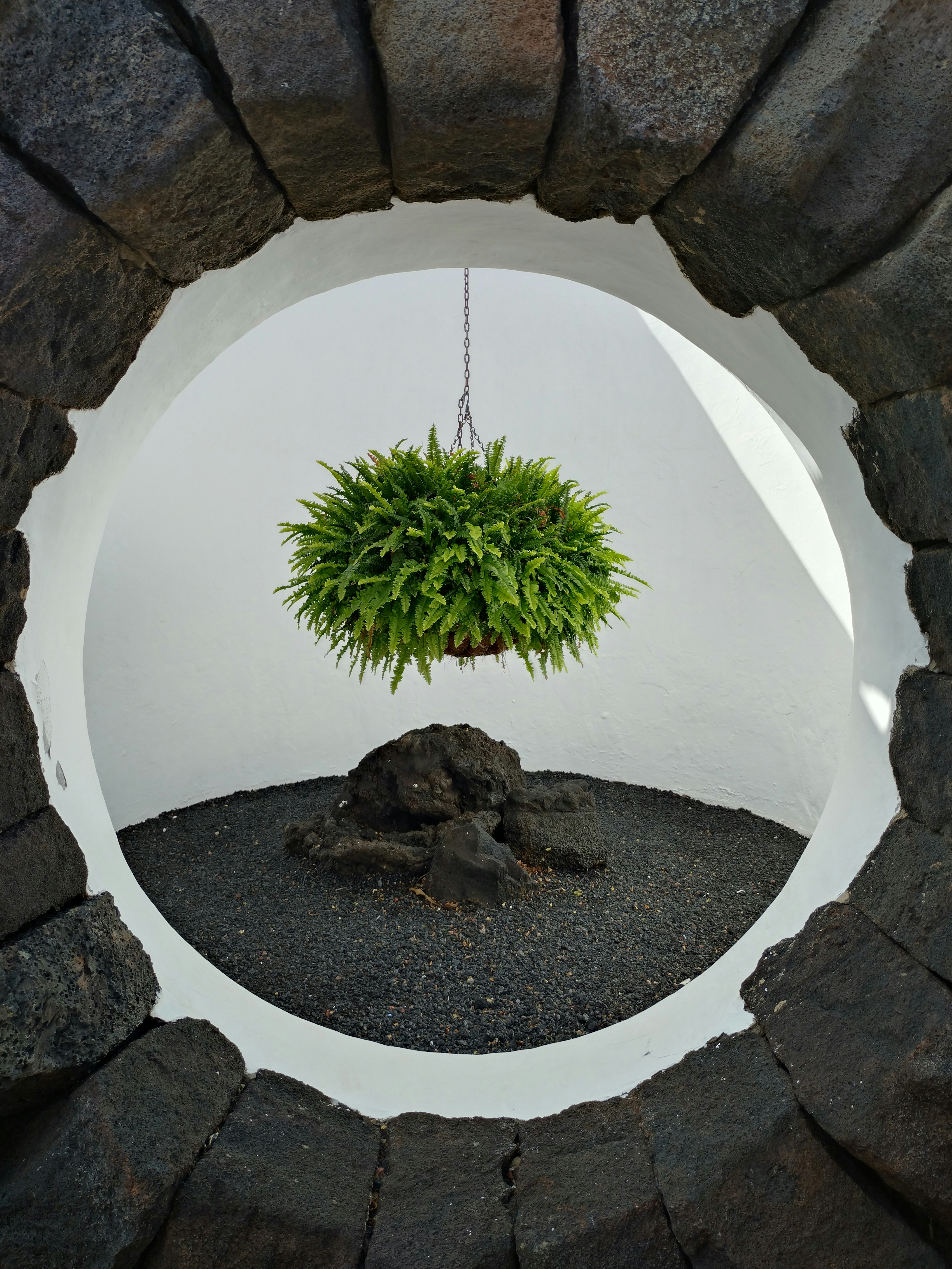 An artistic prelude. The backstage walkway at Jameos del Agua, where César Manrique integrated asymmetric stone windows so artists could connect with the beauty of hanging ferns just moments before entering the volcanic stage. - 相关推荐