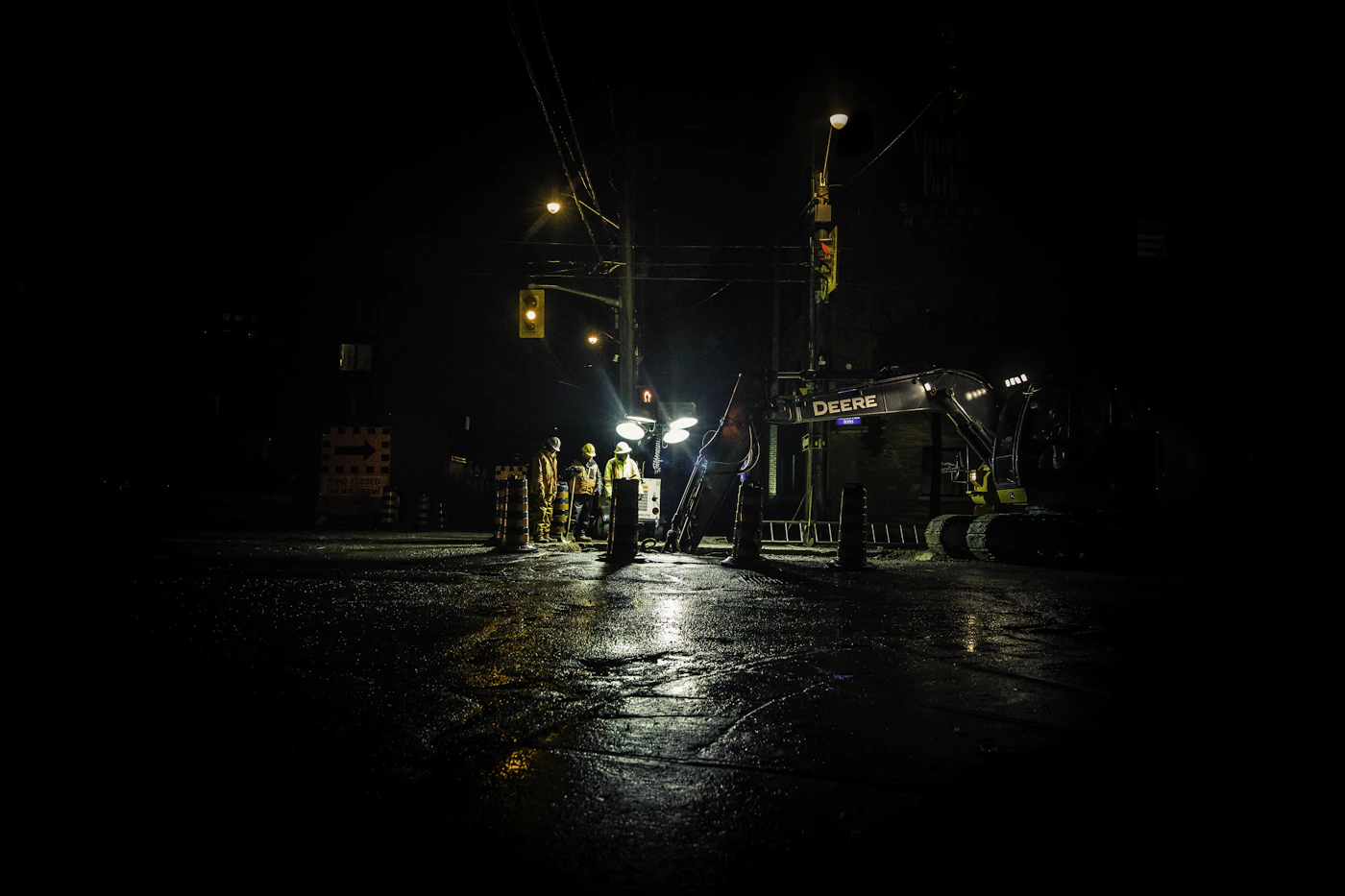 Road workers at night