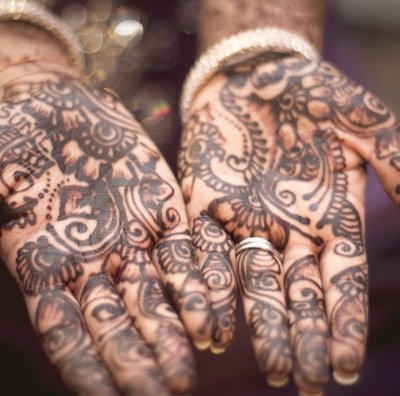 person showing hand tattoos