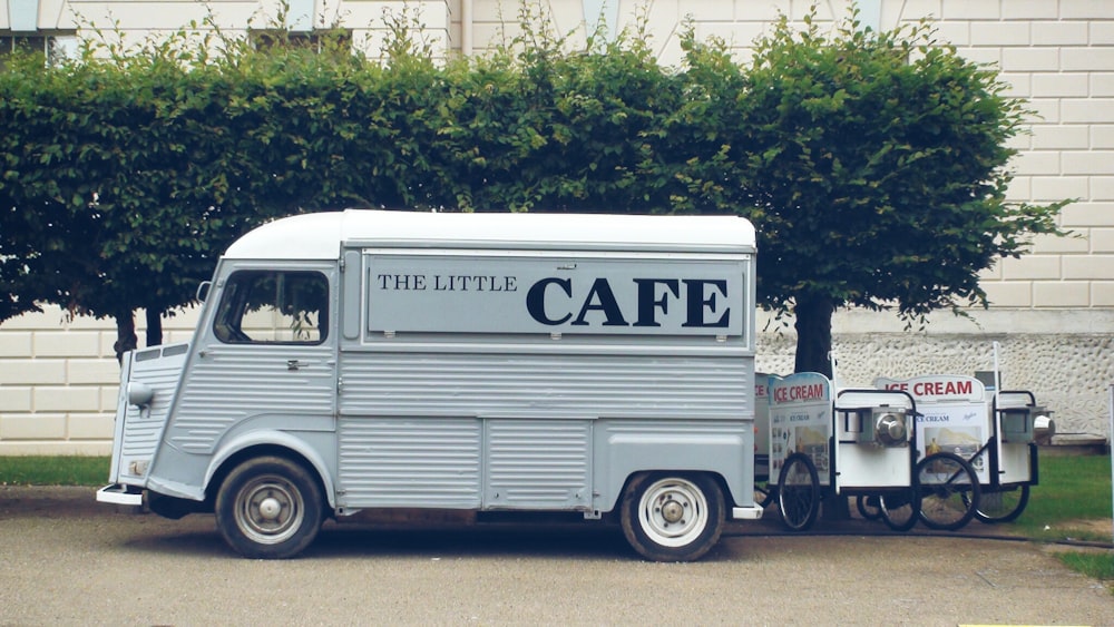 white van beside tree