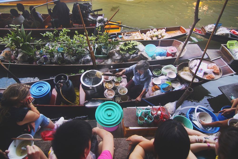 flat lay photography of floating market
