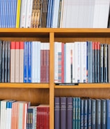 A bookshelf filled with published works from the community.