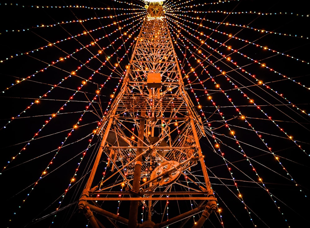 photo of tower with string lights