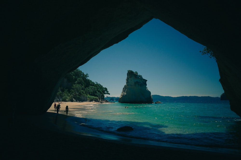 View from a cave on the beach and ocean