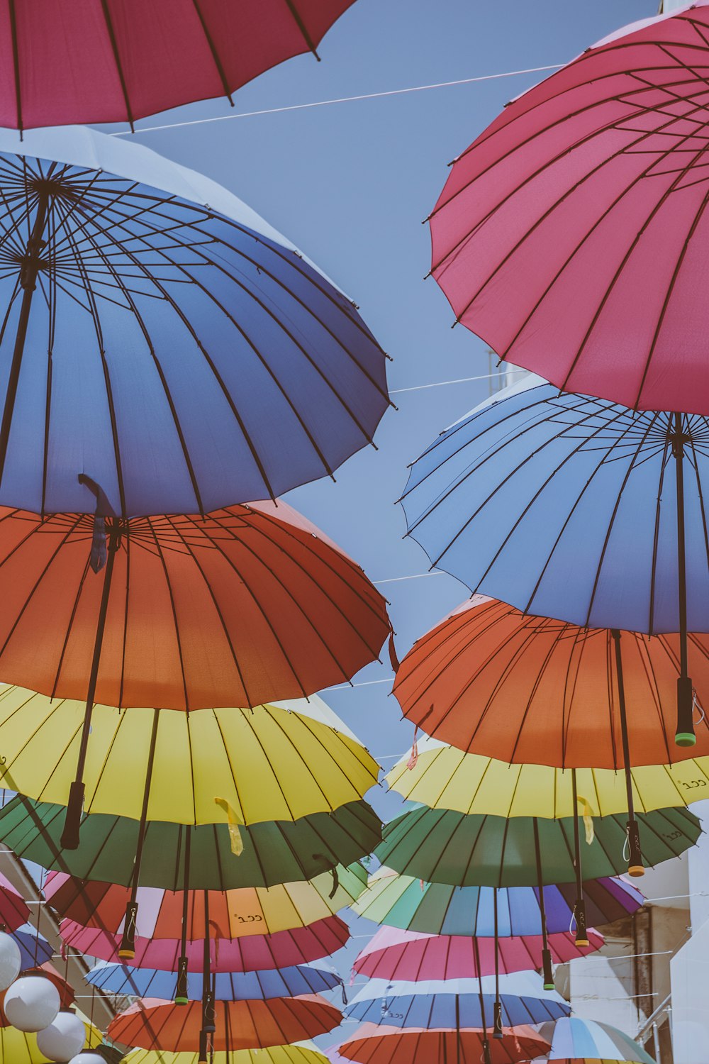 Parapluies de couleurs assorties dans la rue