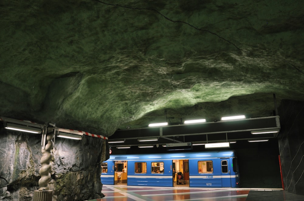 open door of blue train