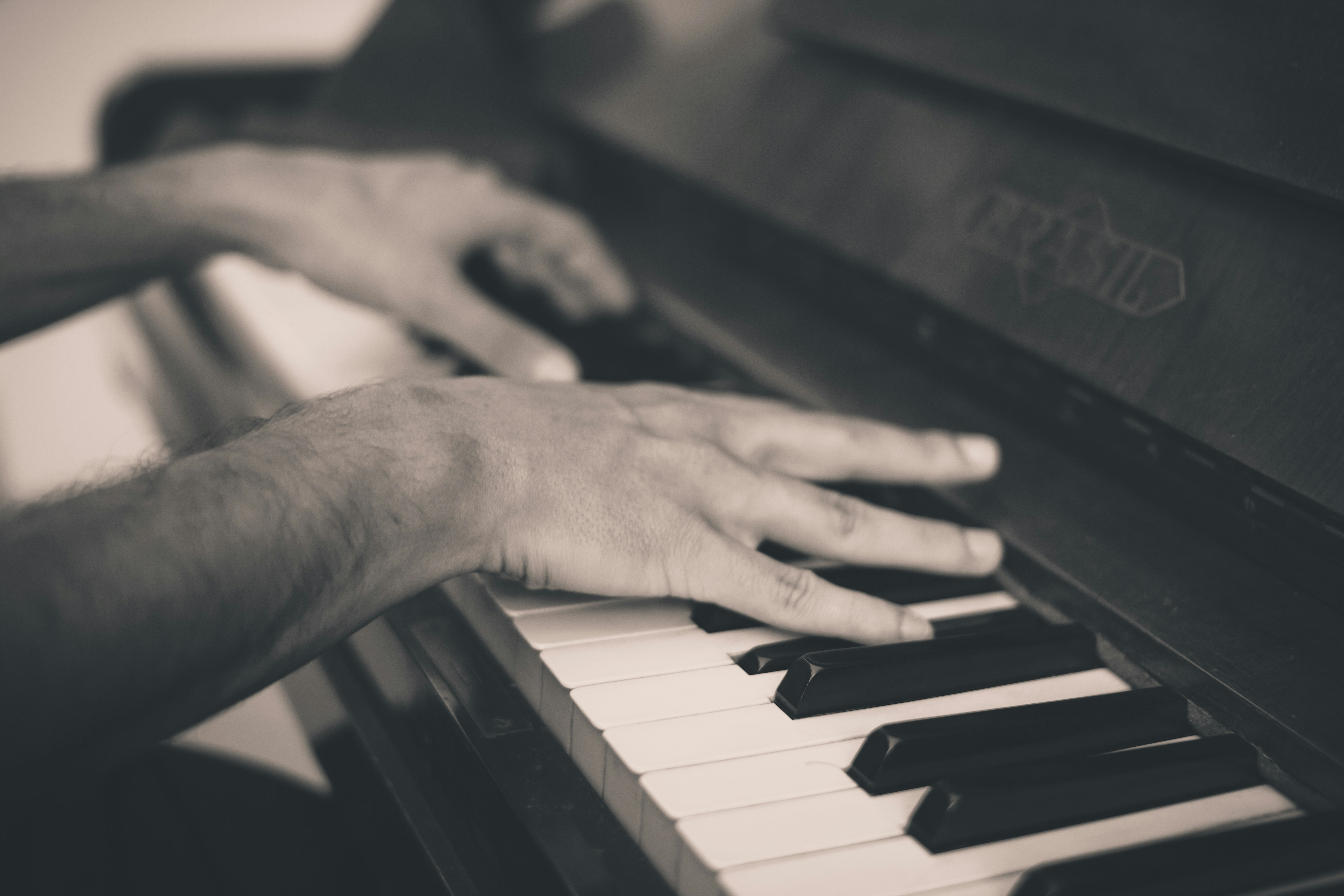 Pianist’s hands in black and white