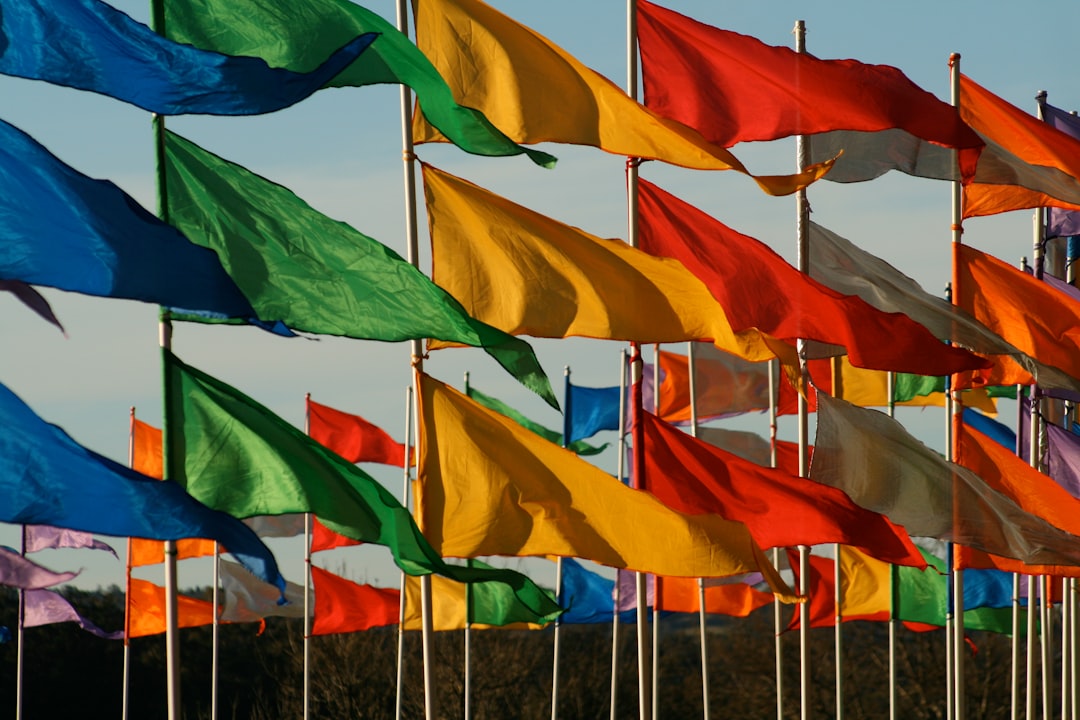 assorted-colored flags waving in the wind