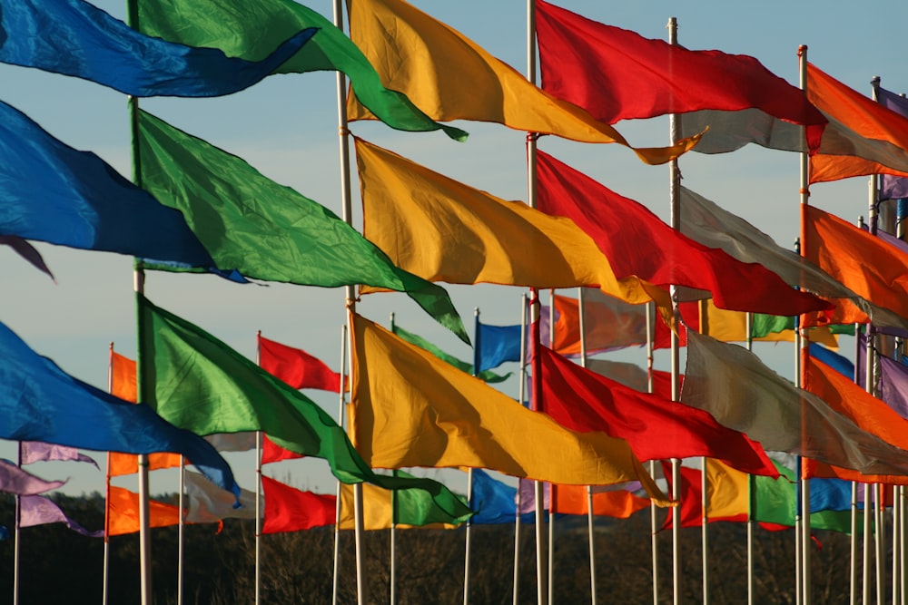 Des drapeaux de couleurs variées flottant au vent