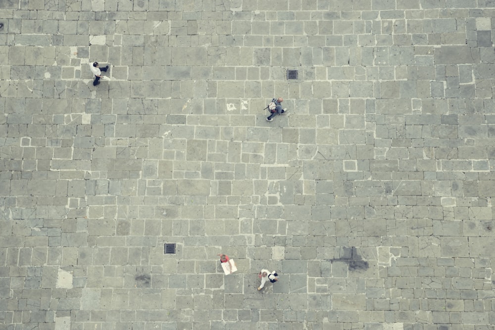 four walking people in top view photography