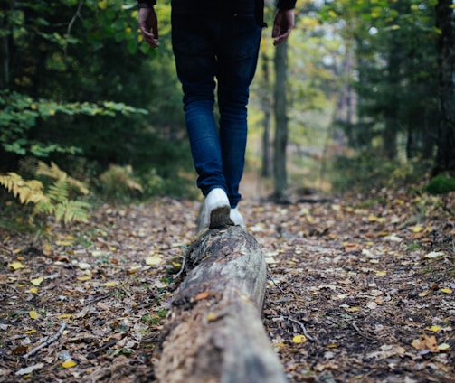 man walking on forest