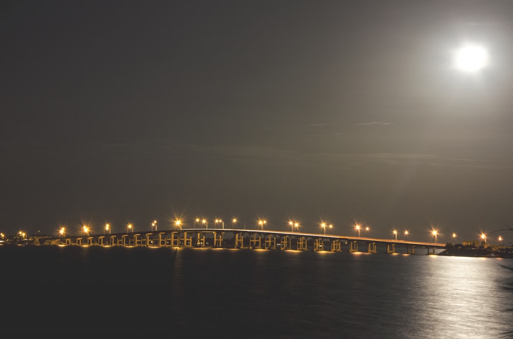 brown bridge with lights at dayttime