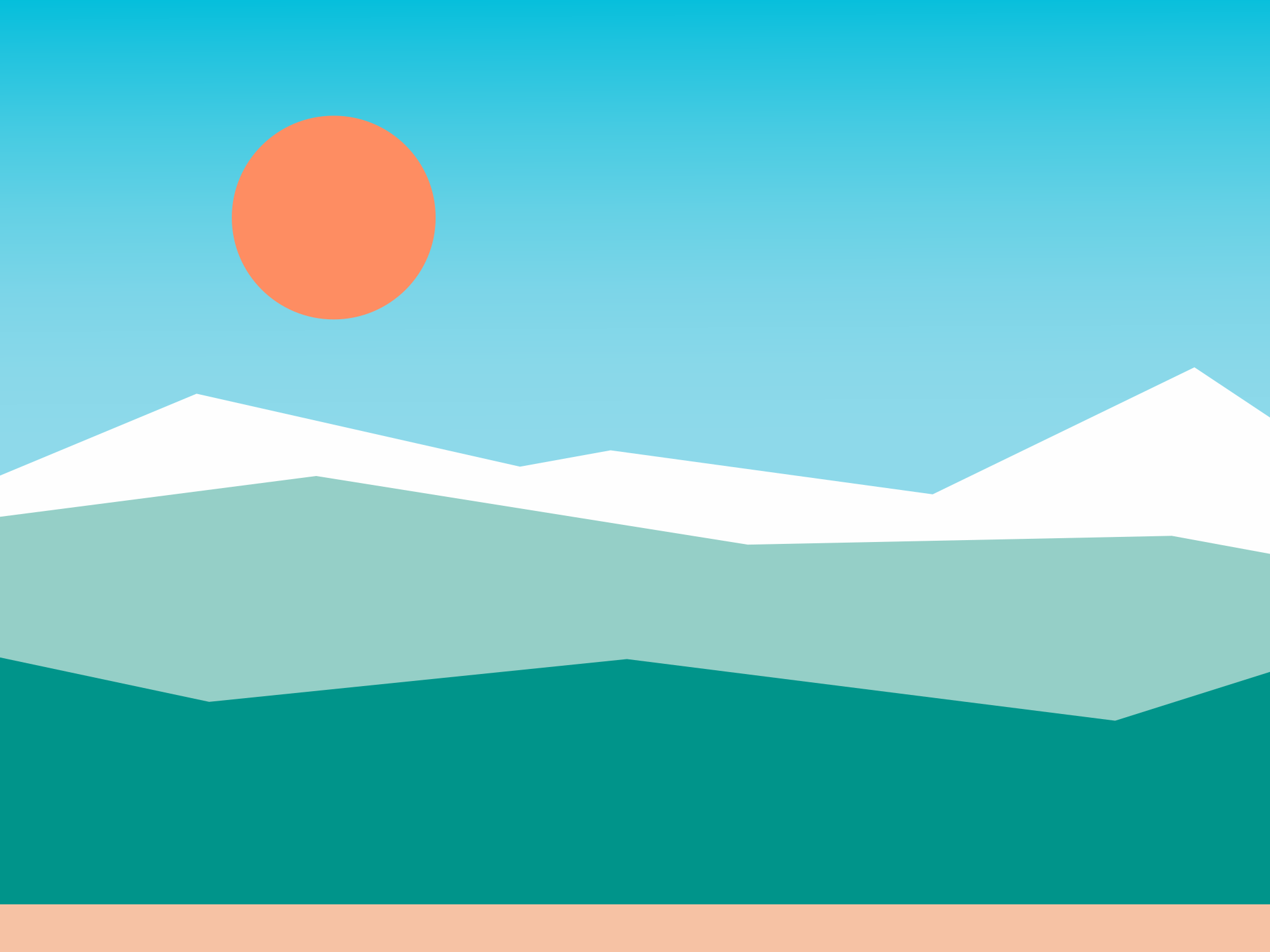 Une photo d’une chaîne de montagnes avec le soleil dans le ciel