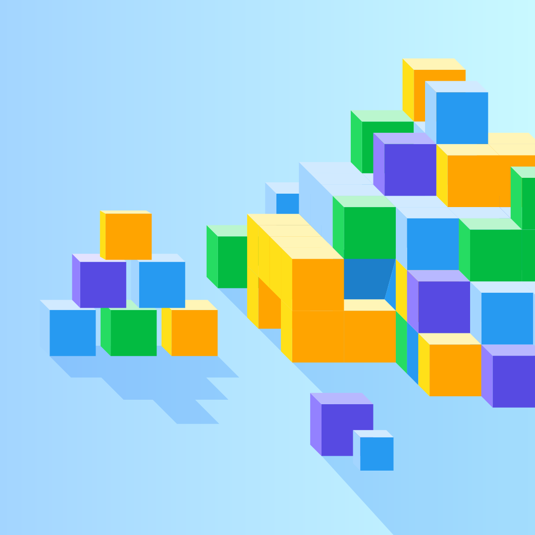 A bunch of different colored blocks on a blue background