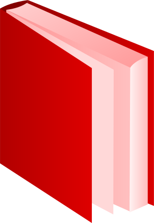 A red book is open on a white background