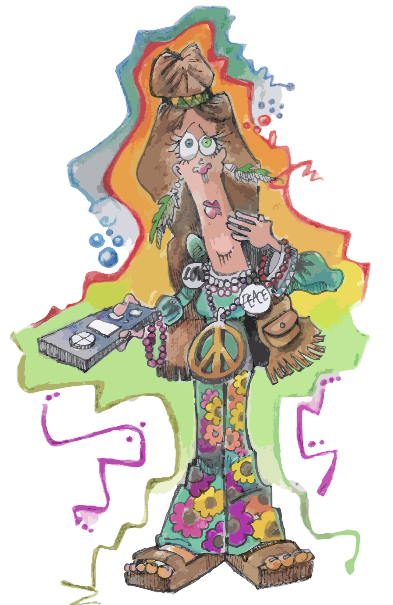 Un dibujo de una mujer sosteniendo un tocadiscos