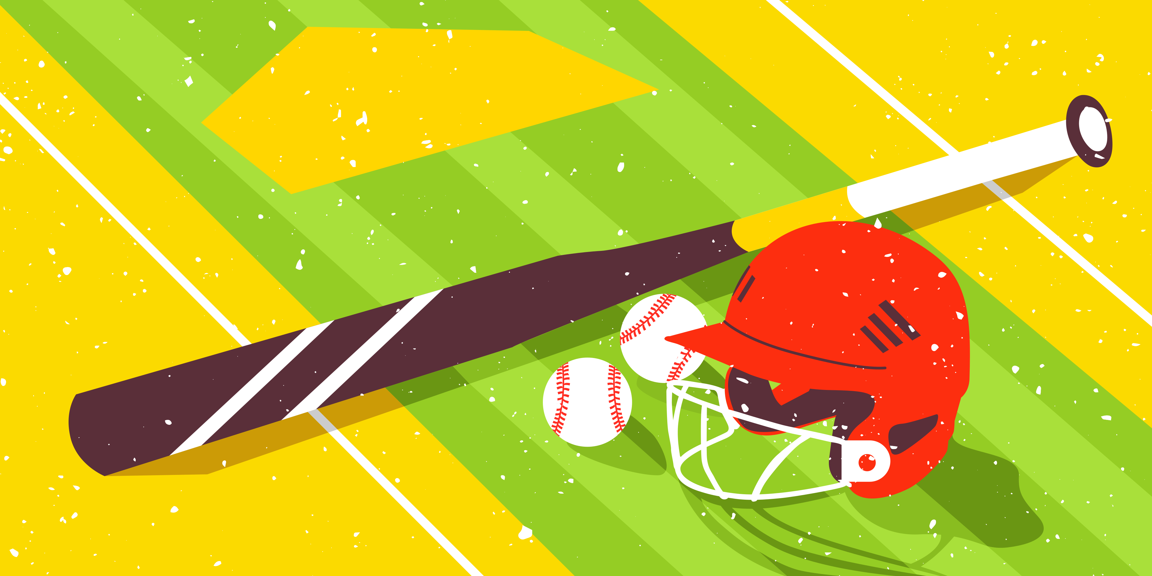 A baseball bat and helmet on a field