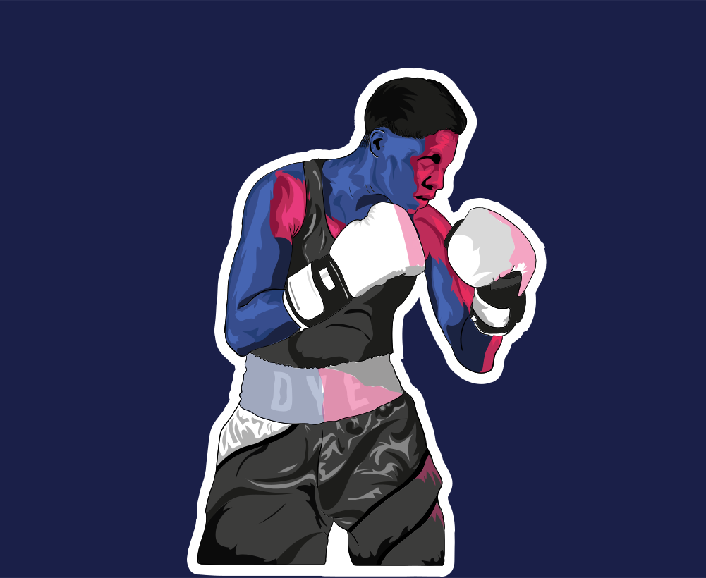 A sticker of a man wearing boxing gloves