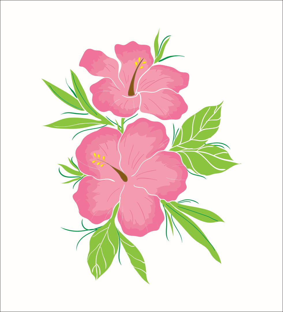 Un fiore rosa con foglie verdi su sfondo bianco