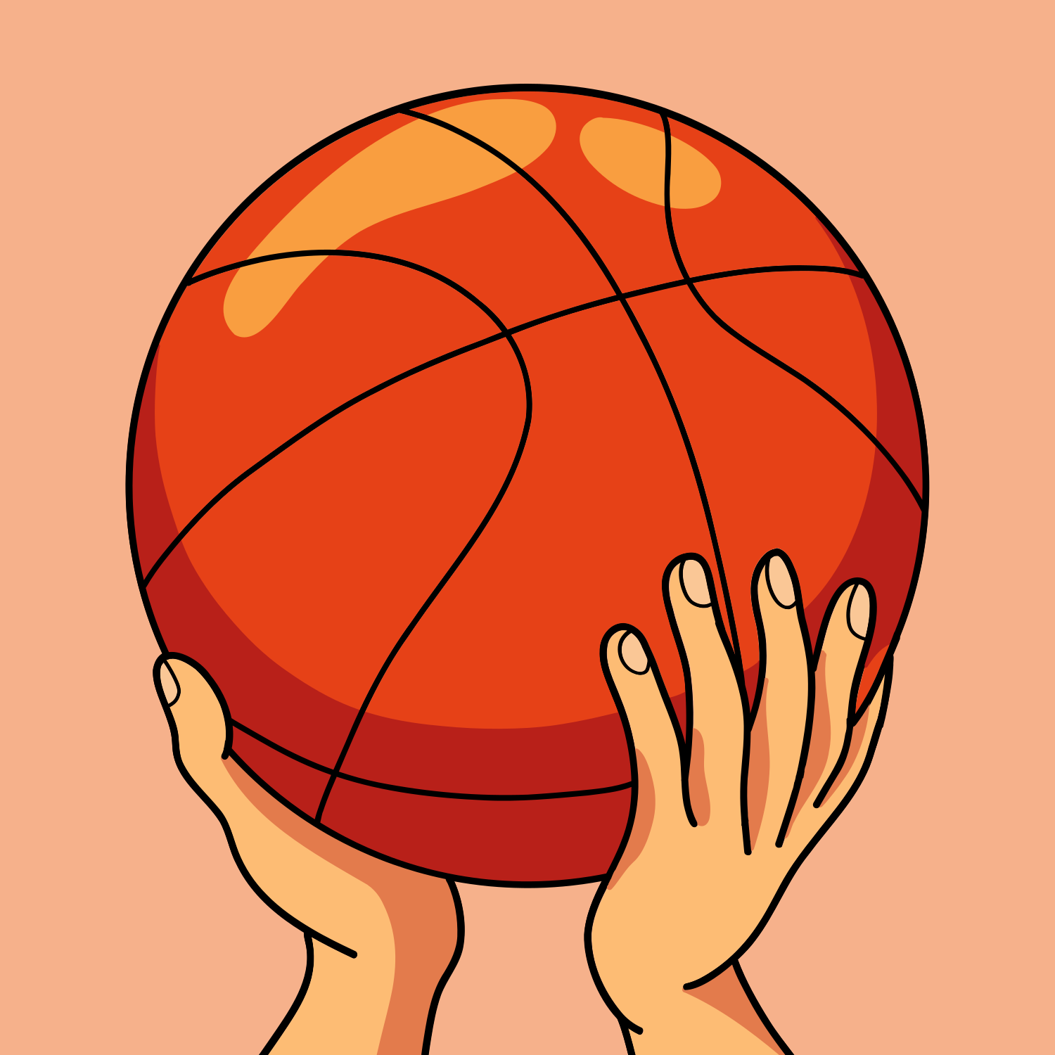 A person holding a basketball over their head