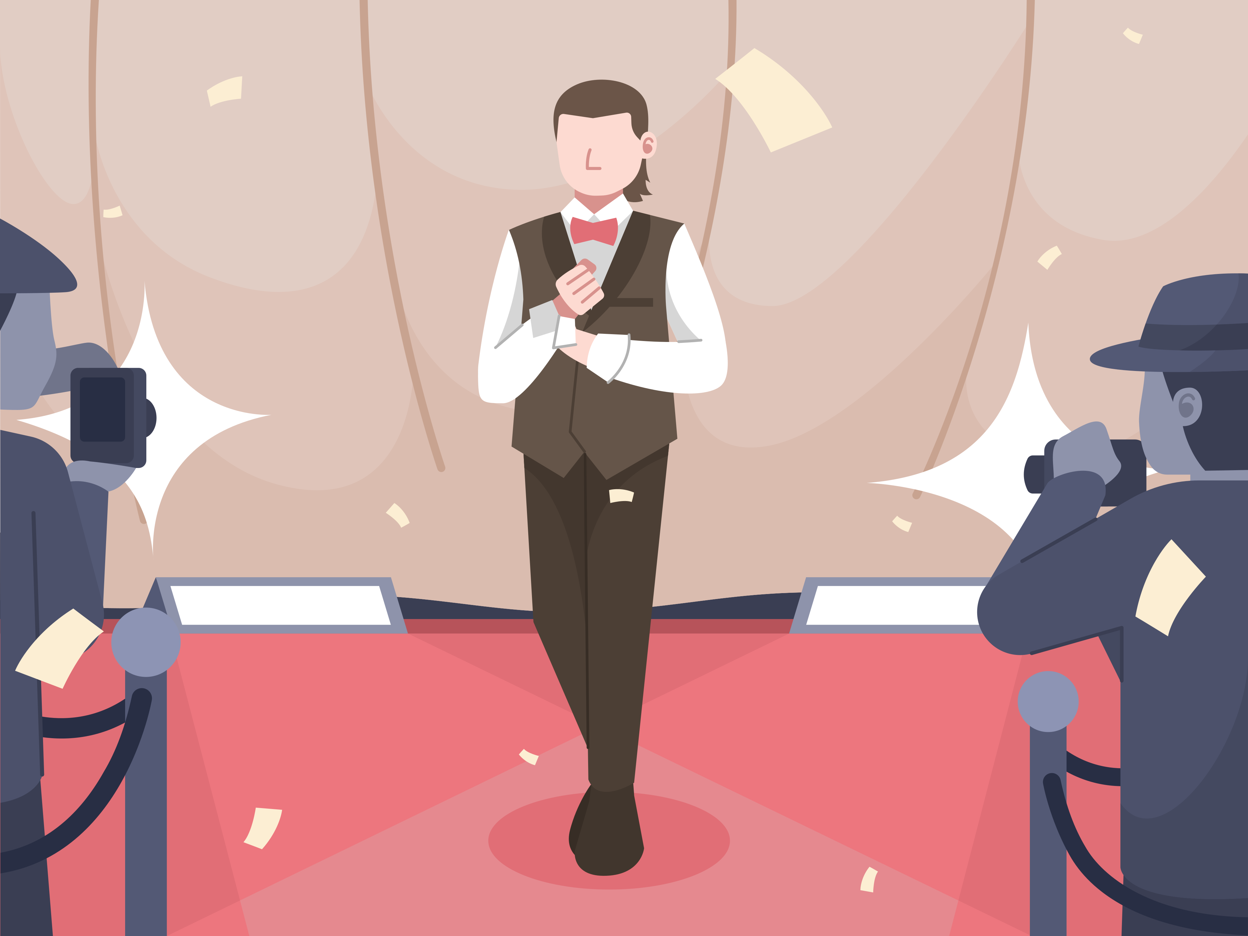 A man standing in front of a red carpet