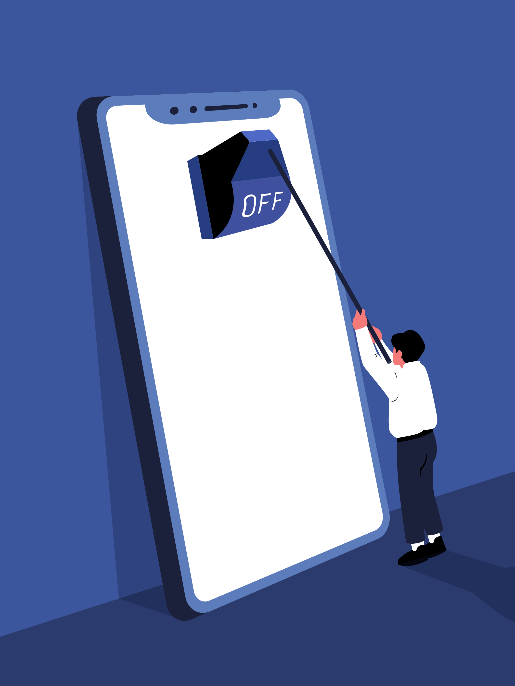 A man holding a flag on top of a giant phone