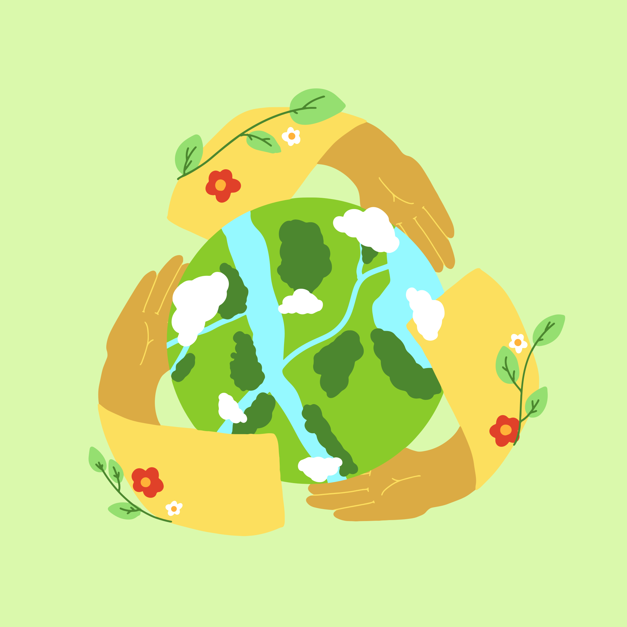 Two hands holding a green globe with a stream of water